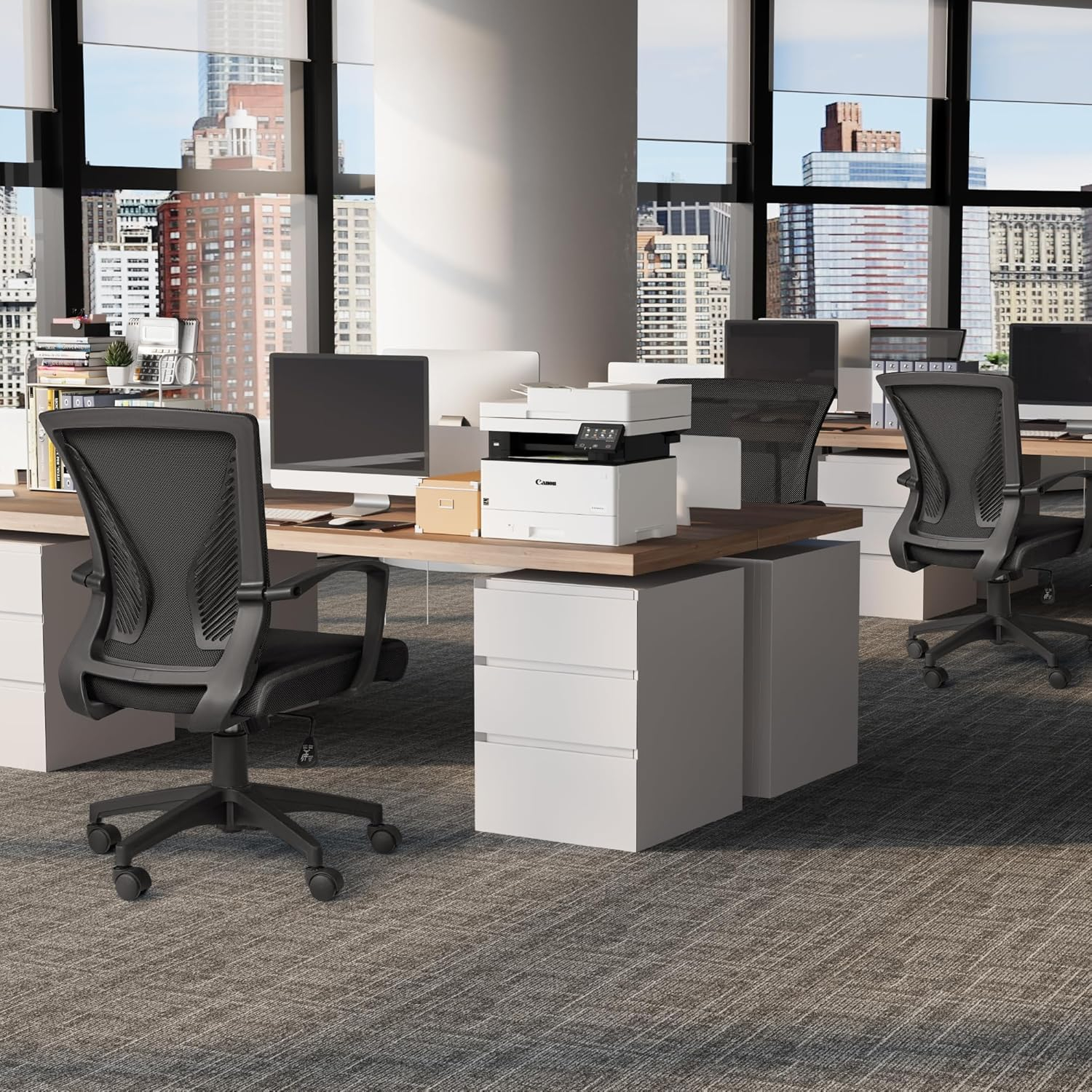 Furmax Office Chair Mid Back Swivel Lumbar Support Desk Chair, Height Adjustable Computer Ergonomic Mesh Chair with Armrest, Black