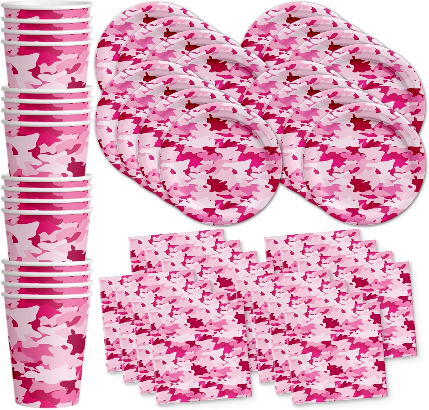 Pink Camo Birthday Party Supplies Set Plates Napkins Cups Tableware Kit for 16
