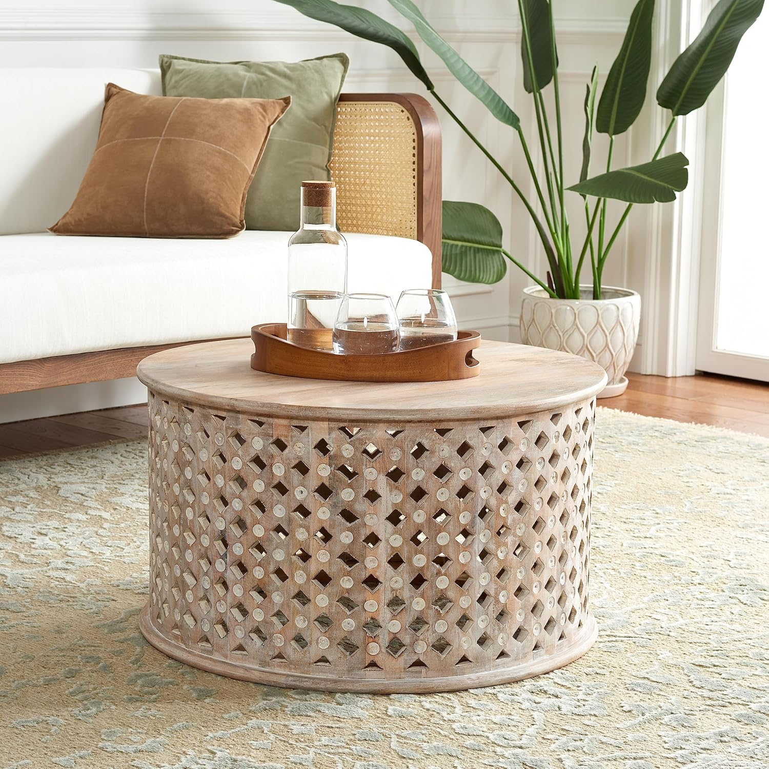 SAFAVIEH Kyrith Rustic Round Coffee Table, Burnt Natural