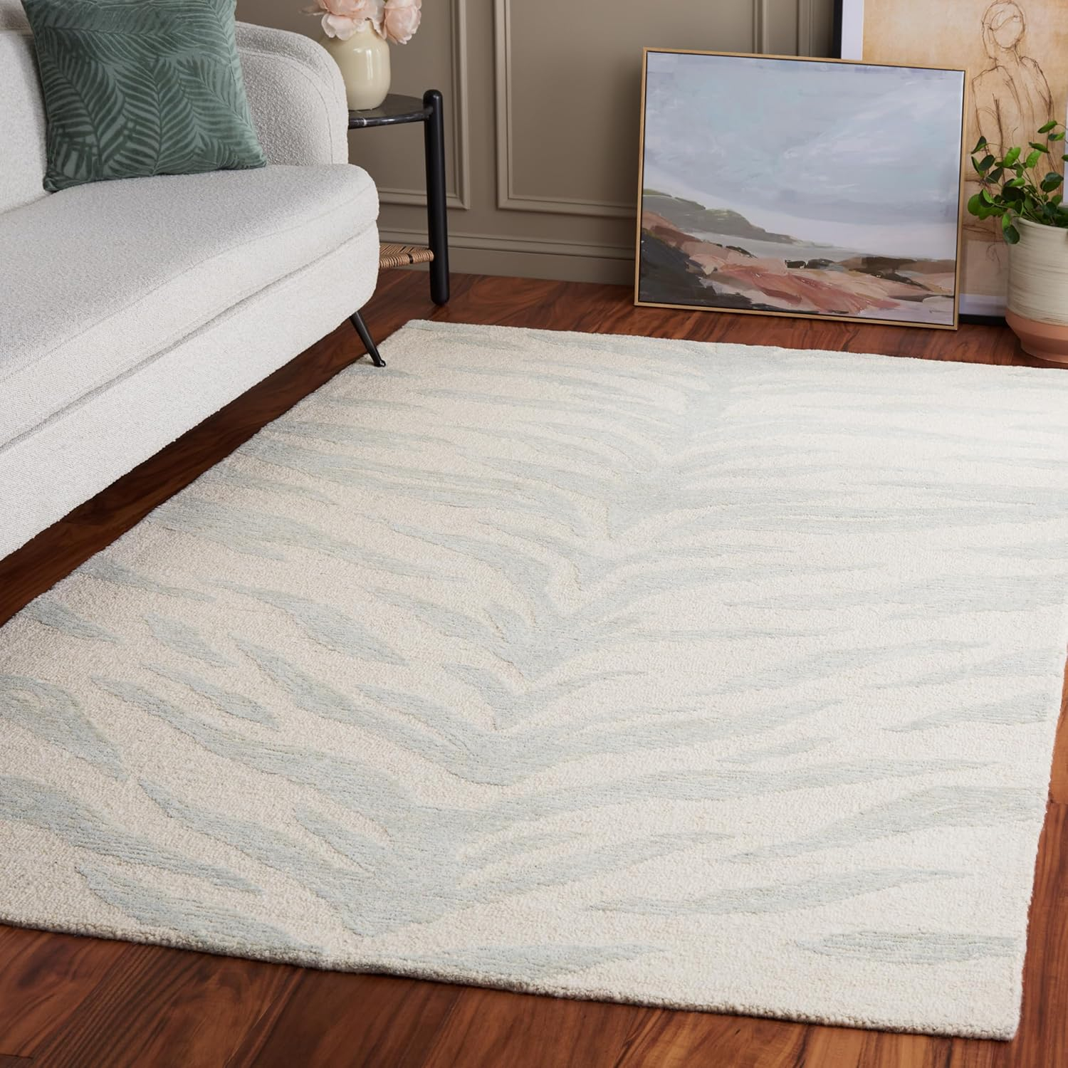 Handmade Tufted Pink/Ivory Wool 4' x 6' Rectangular Rug