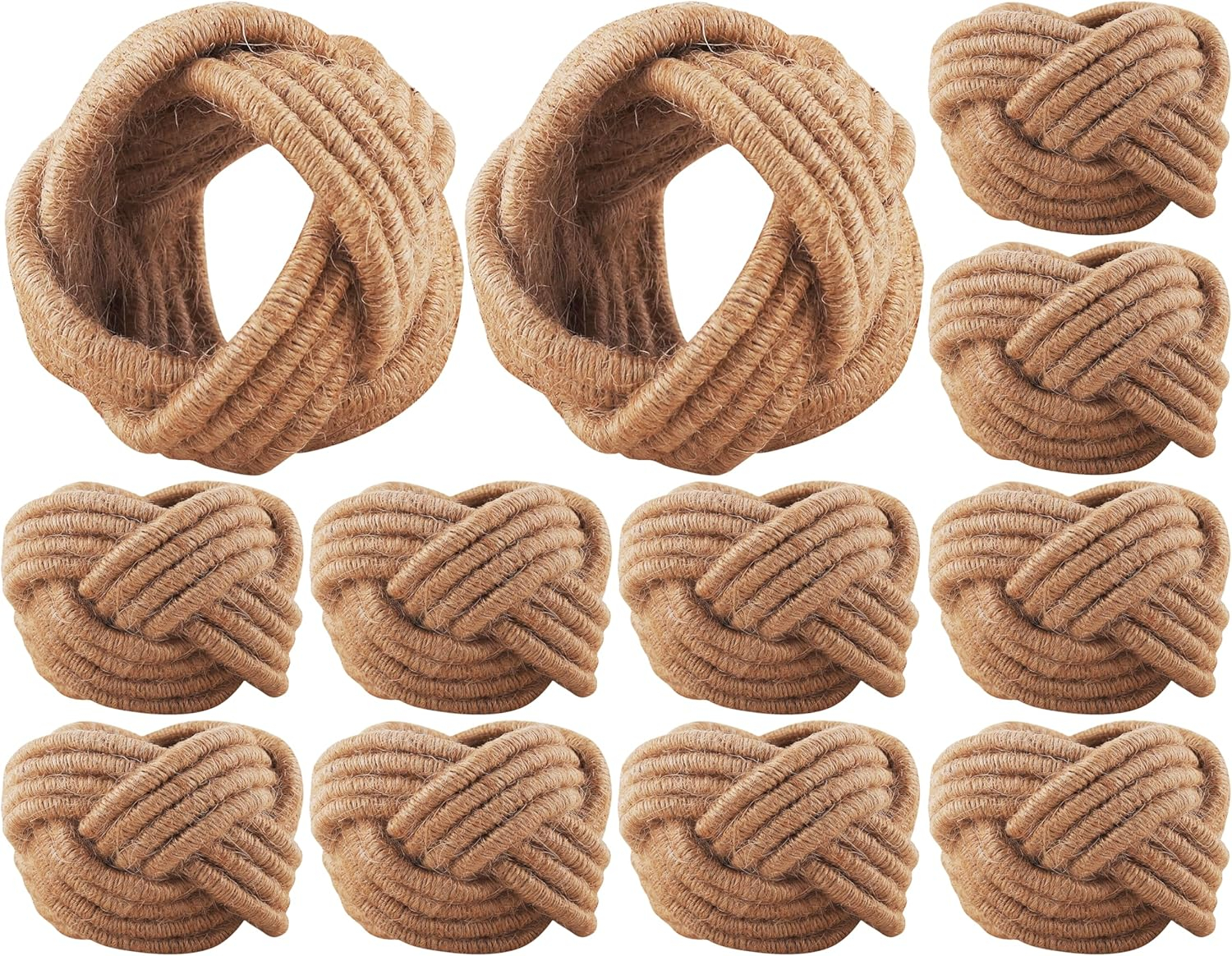 12 Pcs Rattan Napkin Rings - Farmhouse Nautical Napkin Ring Holders - Adornment for Table Settings, Kitchen, Dinner, Party, Wedding, Gifting (Brown) - CLEENTABLE