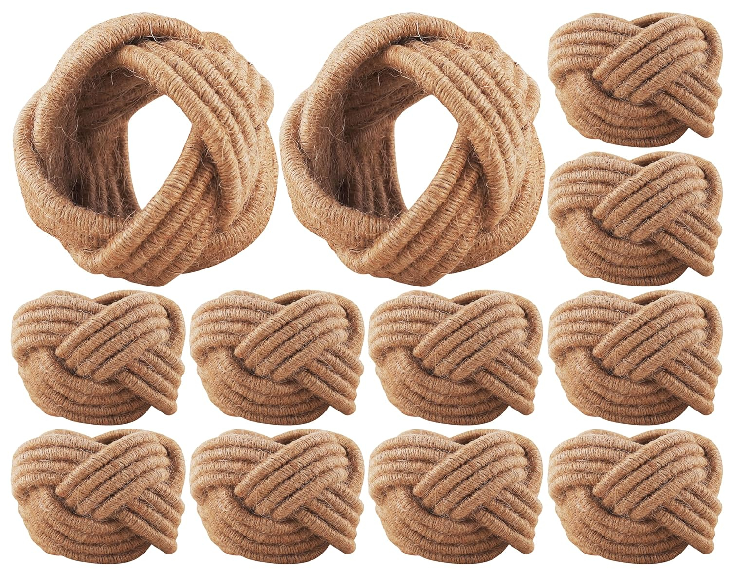 12 Pcs Rattan Napkin Rings - Farmhouse Nautical Napkin Ring Holders - Adornment for Table Settings, Kitchen, Dinner, Party, Wedding, Gifting (Brown) - CLEENTABLE