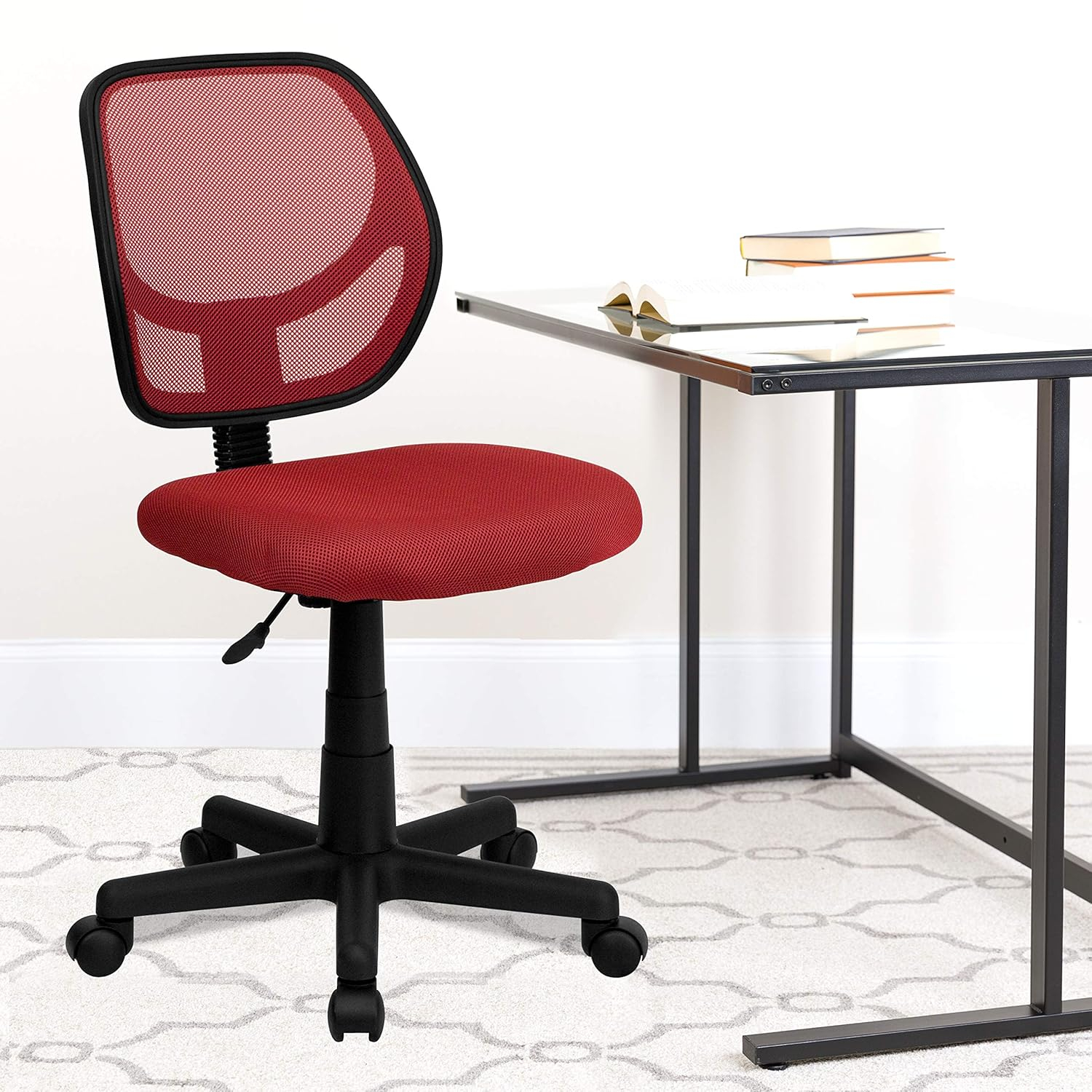 Low Back Red Mesh Swivel Task Office Chair with Lumbar Support