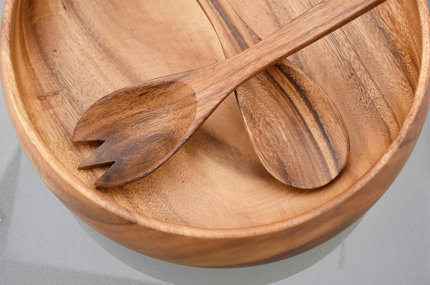 Rustic Acacia Wood 7-Piece Round Salad Bowl Set