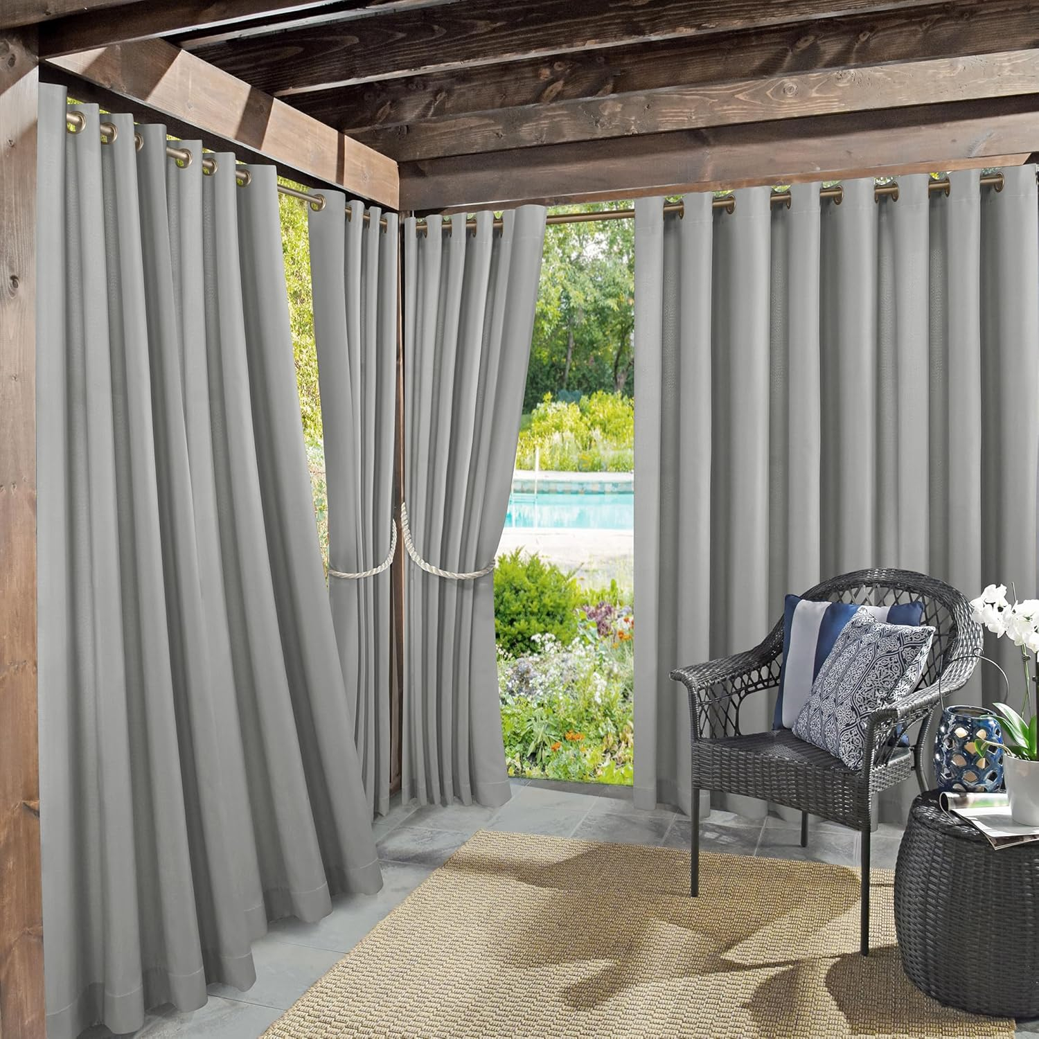 Sun Zero Sailor Indoor/Outdoor UV Protectant Room Darkening Grommet Curtain Panel, 54"x95", Gray