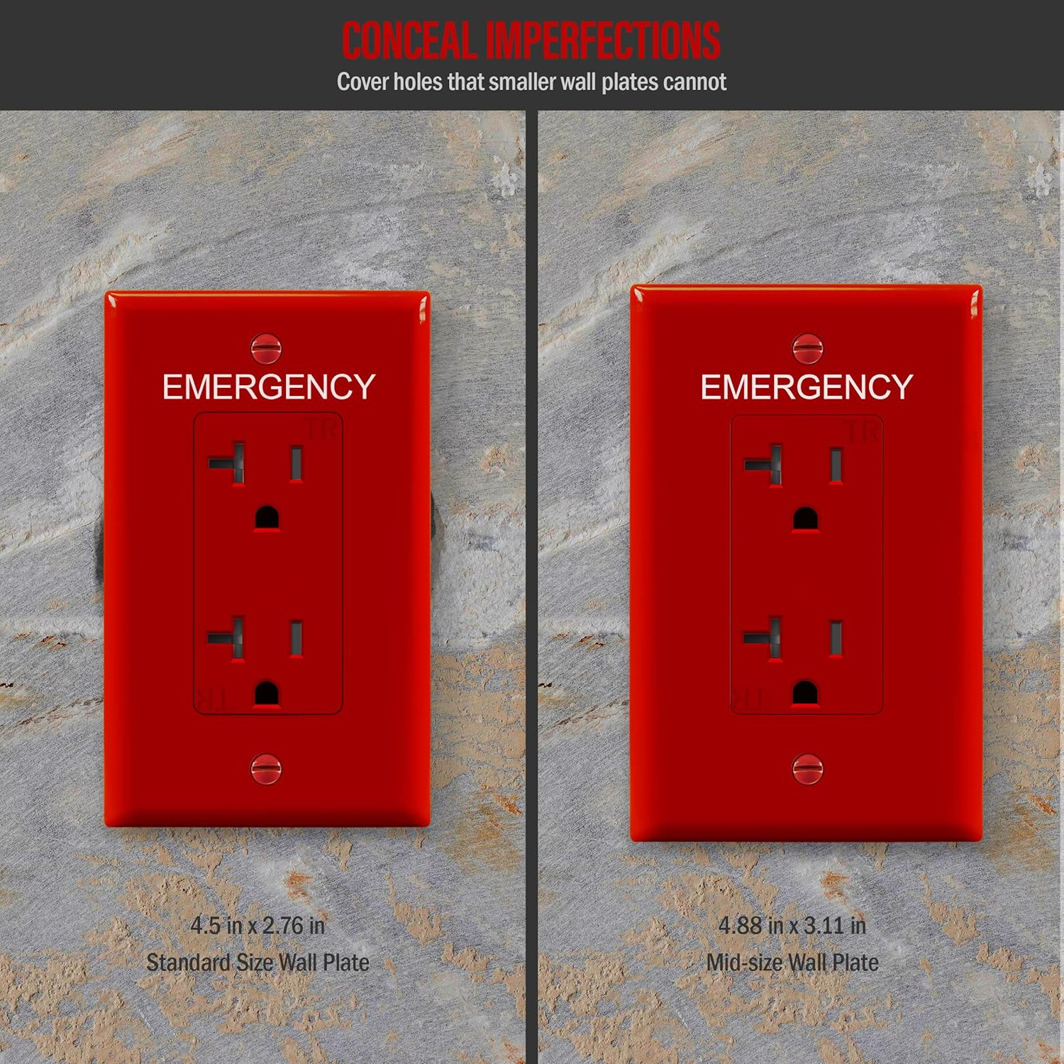 Red Polycarbonate Emergency Label Mid-Size Wall Plate