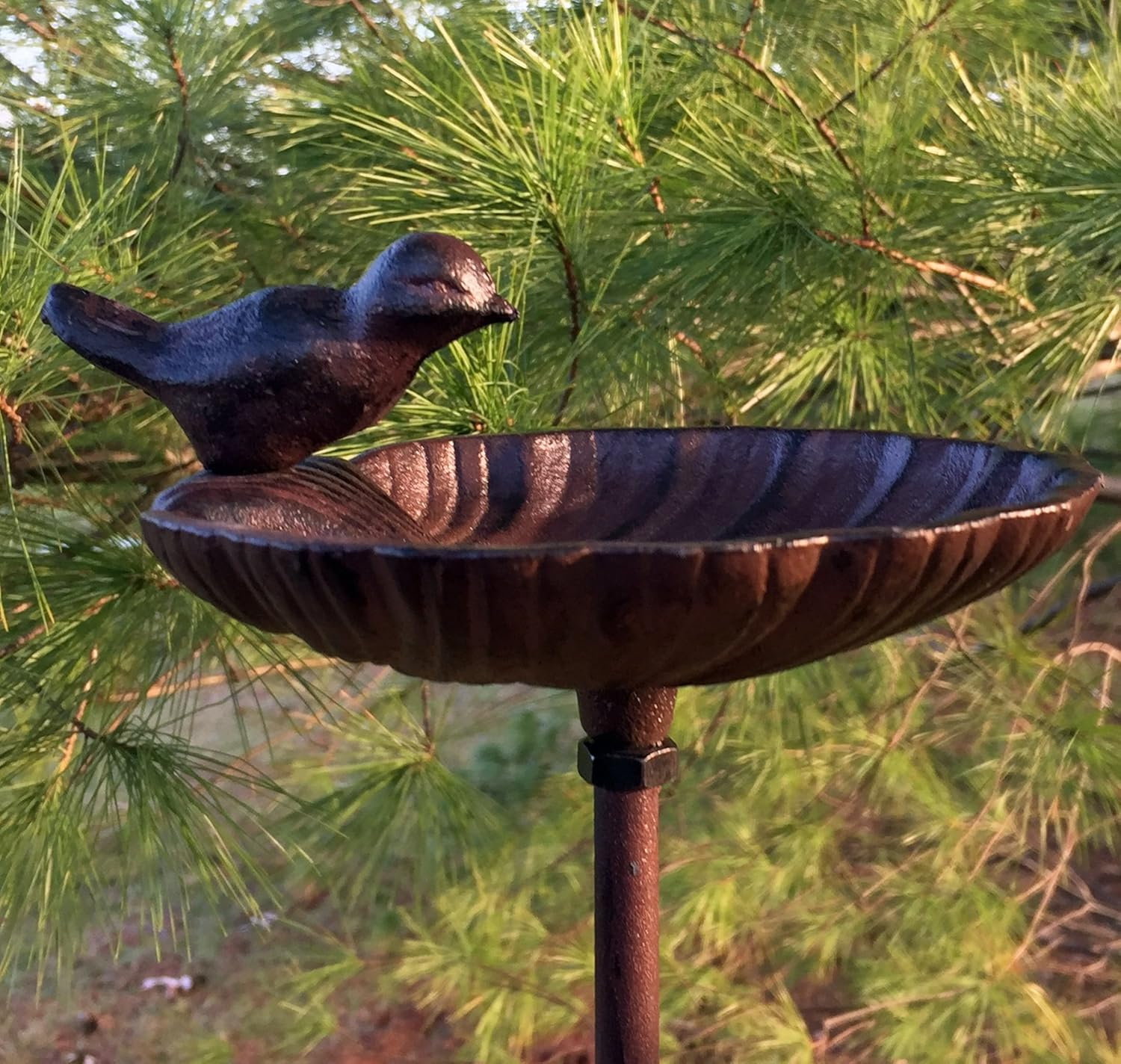 Scallop Shell Garden Stake, Bird Feeder, Cast Iron, 3 Feet 2 1/2 Inches Tall, Rustic Garden Decoration