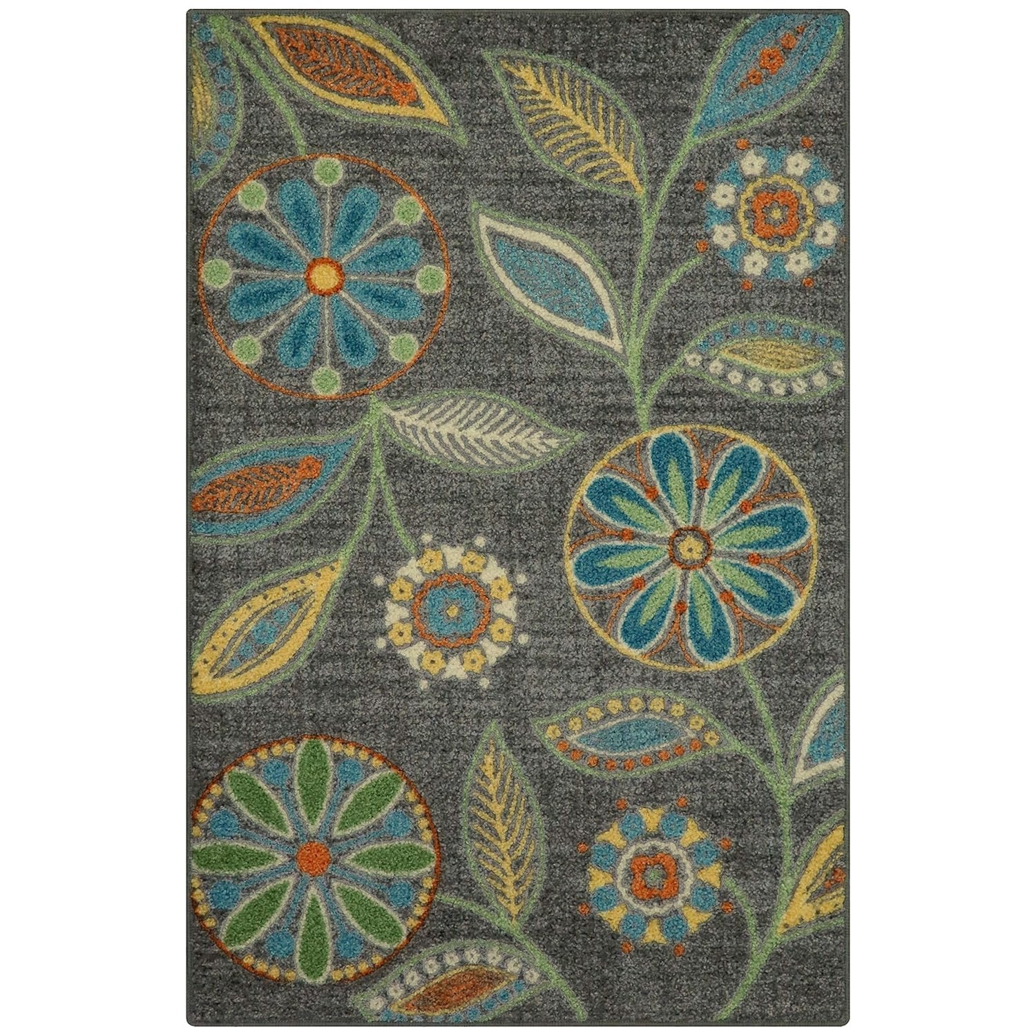 Gray Floral Tufted Washable Accent Rug