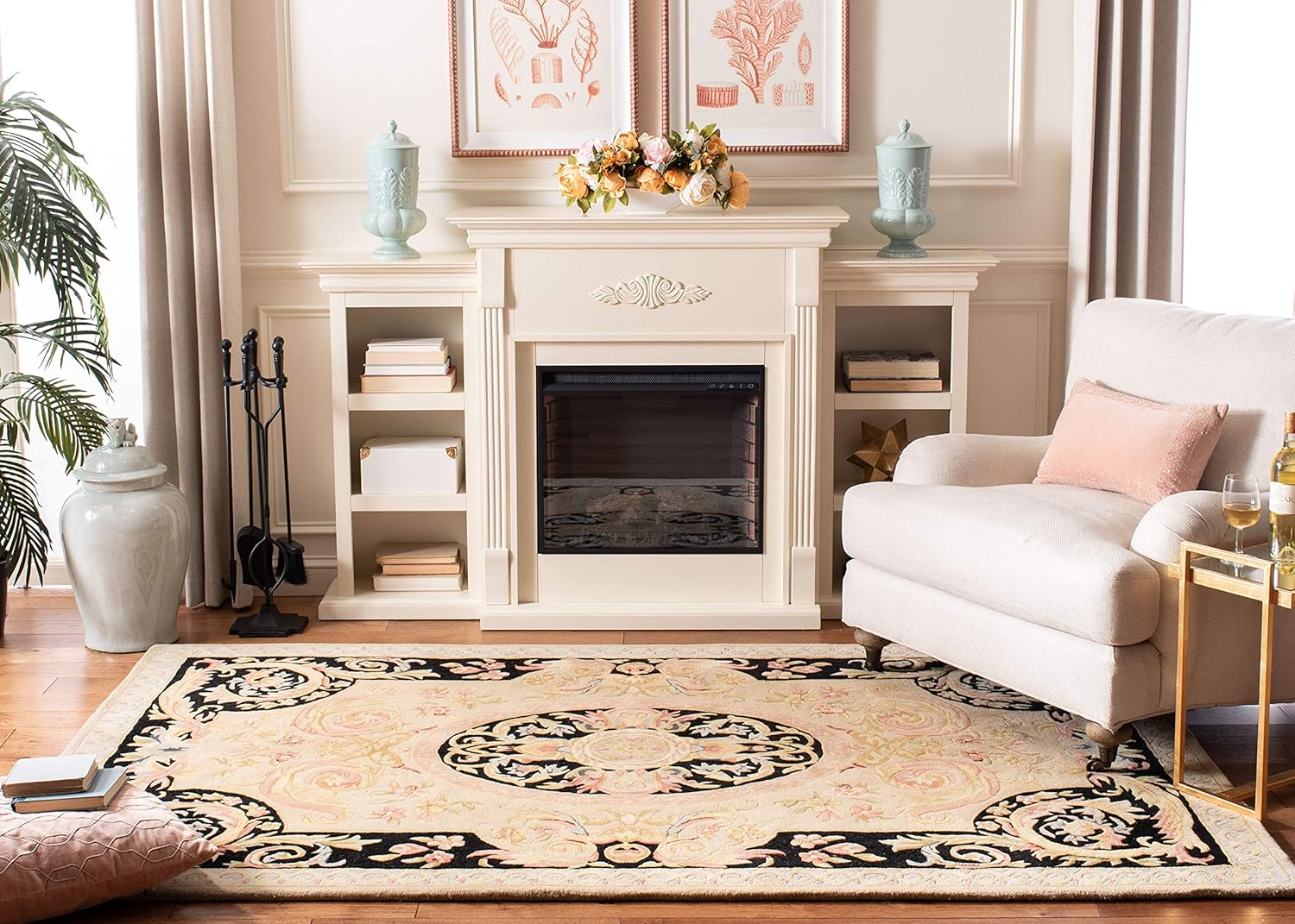 Ivory and Gold Hand-Tufted Wool 10' x 14' Traditional Area Rug