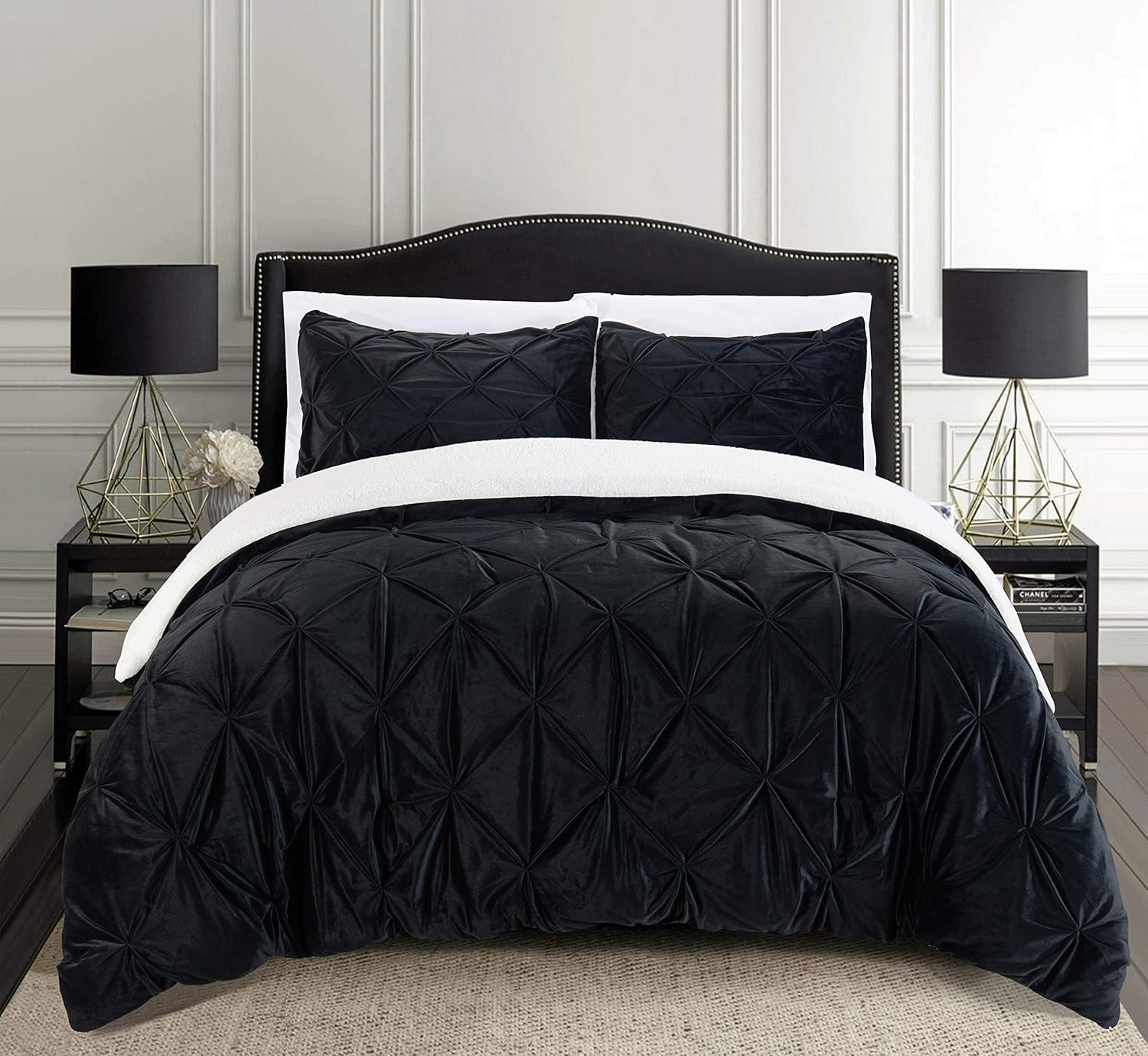 Luxury Goose Down Alternative 8PC Comforter Set - All Season Pintuck Style , King/Cal King, Navy