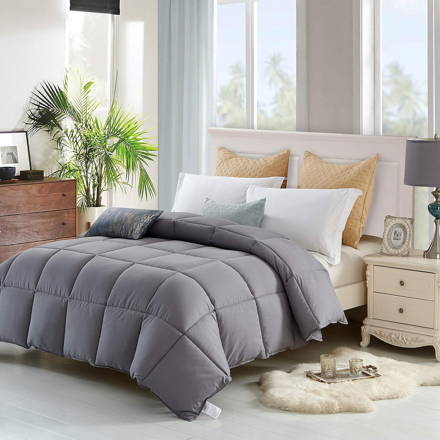 California King Gray Microfiber All-Season Comforter