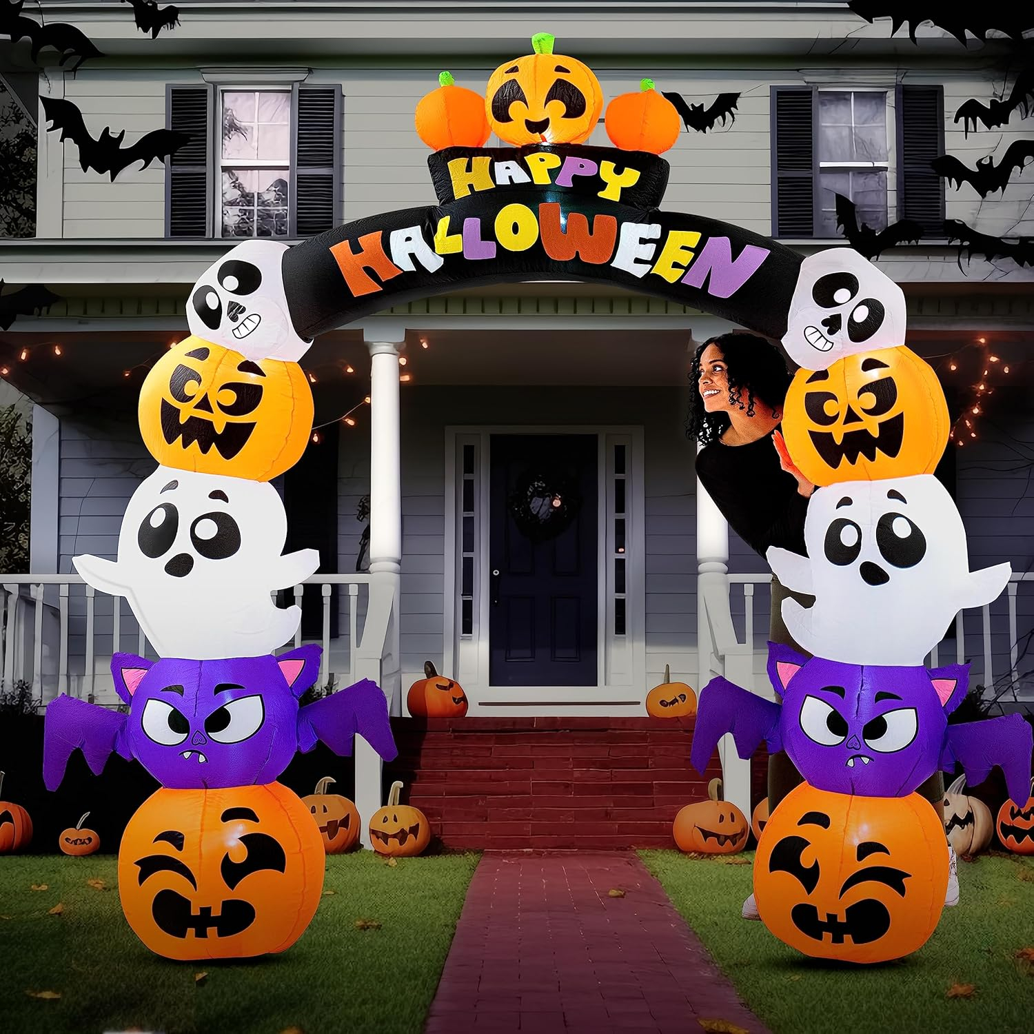 Joiedomi 8 FT Cute Halloween Inflatables Pumpkin Archway Outdoor Decoration, Archway Halloween Blow Up for Yard with Build-in LED Lights, Inflatable Arch Yard Outside Pumpkin Decor for Party, Garden