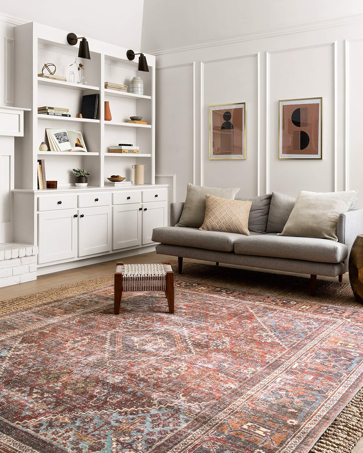 Hand-Knotted Red Wool and Synthetic Bohemian Runner