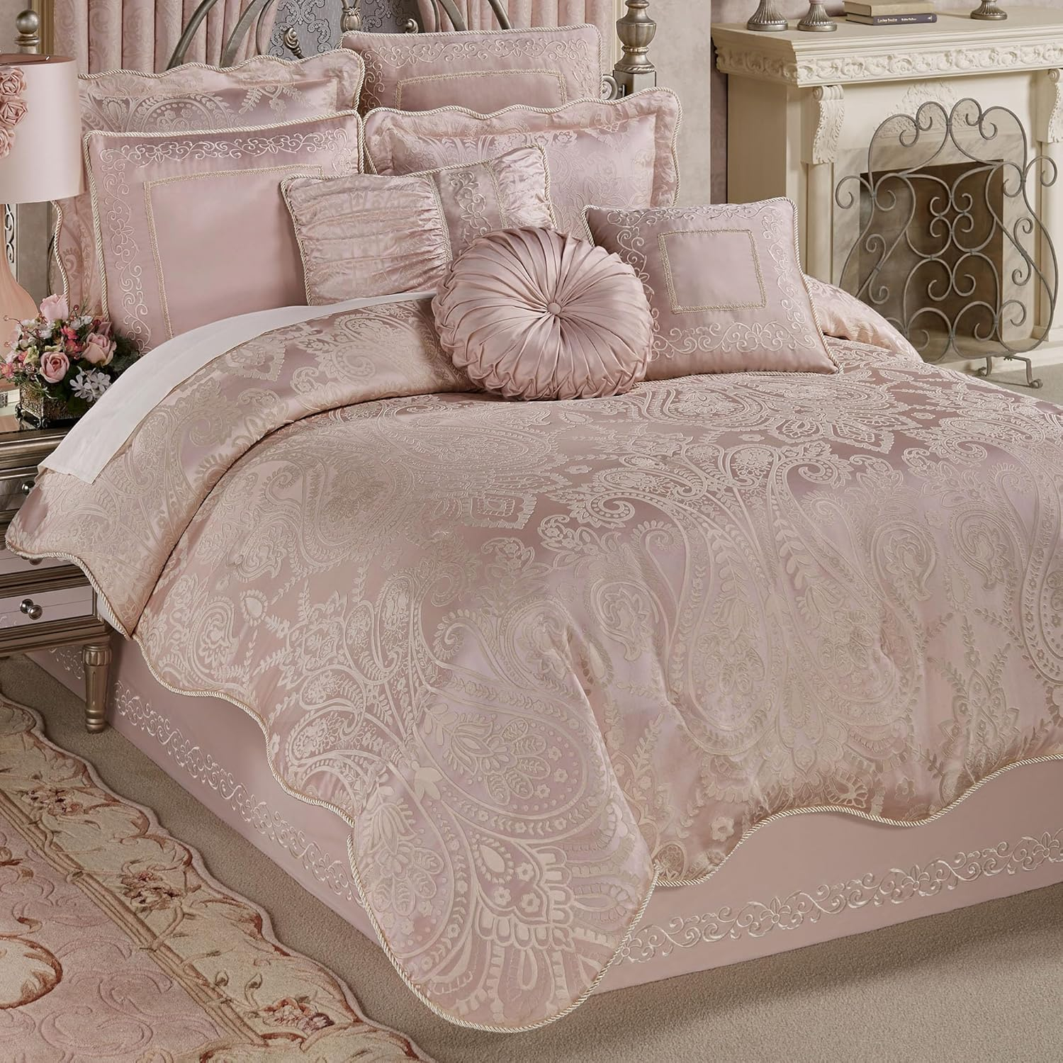 Elegant Blush Polyester Satin King Comforter Set