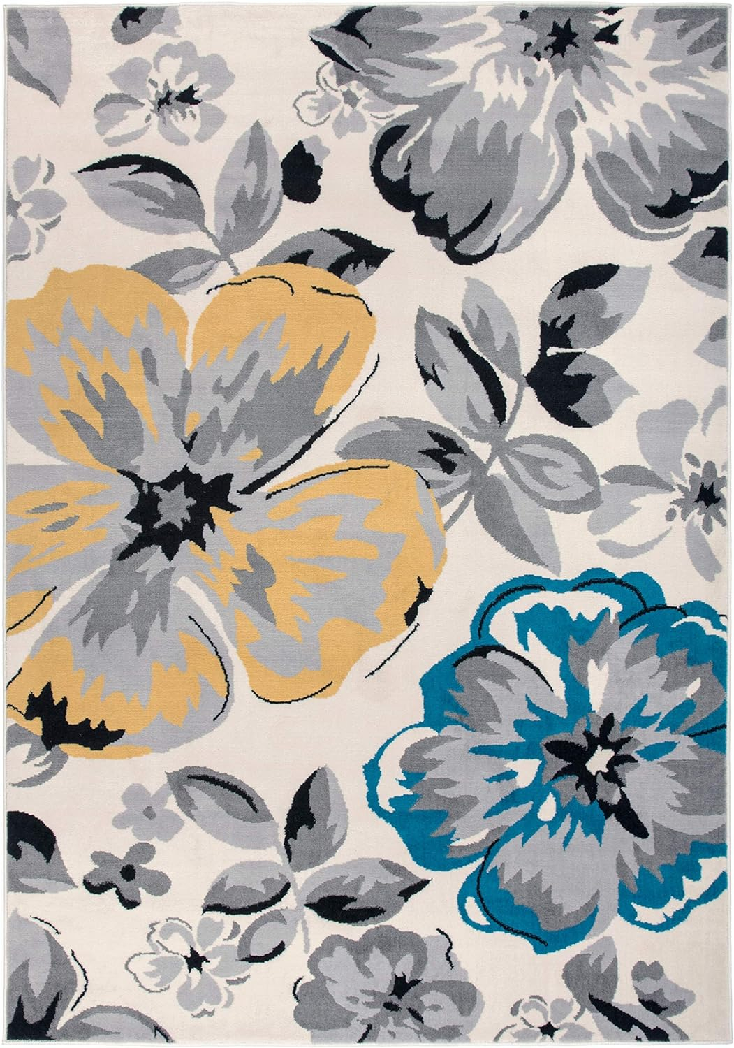 Cream Floral 9' x 12' Synthetic Rectangular Area Rug
