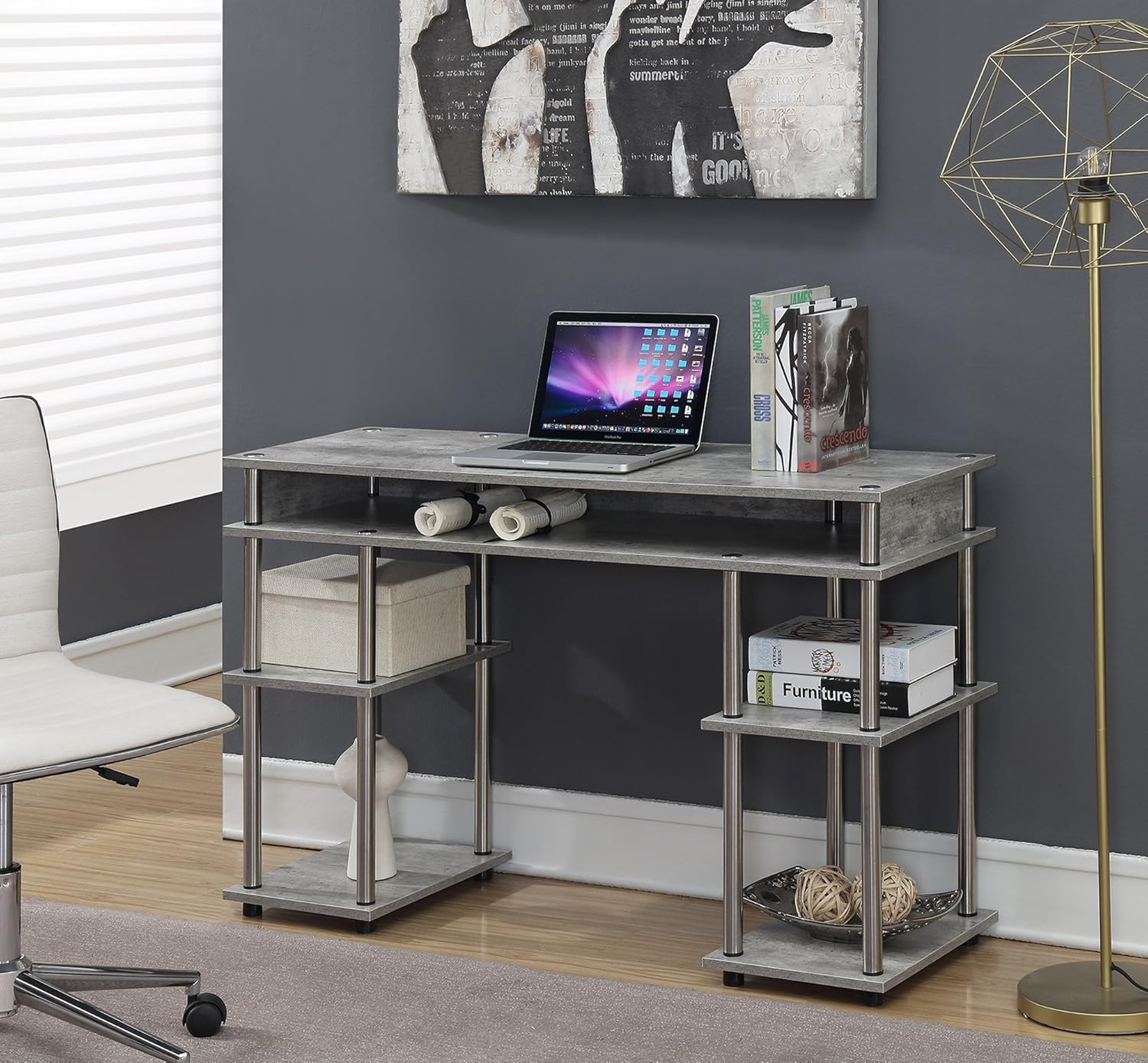 Convenience Concepts Designs2Go 30" Tall No Tools Student Desk with Shelves, Faux Birch