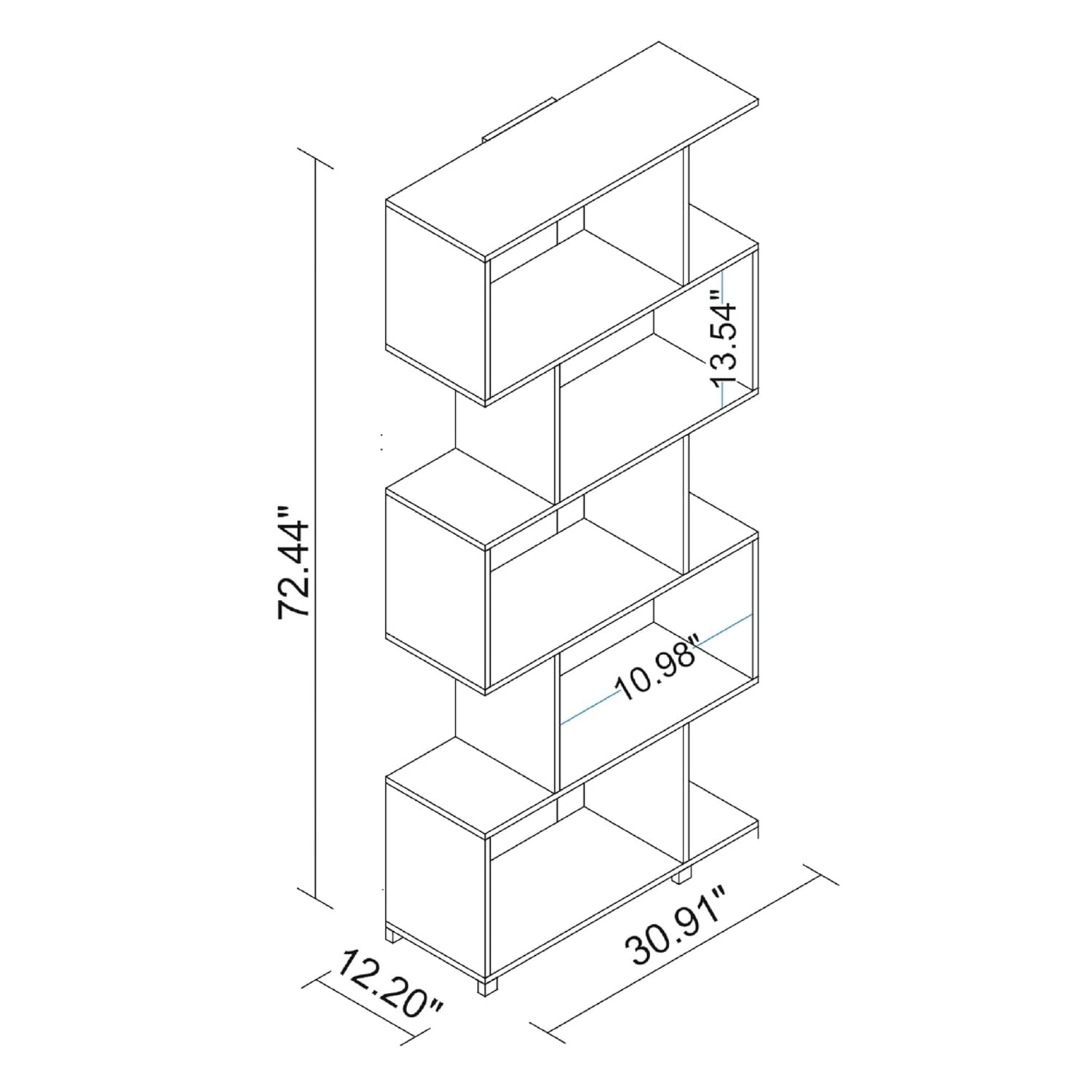 Manhattan Comfort Petrolina Bookshelf with 5 Zig-Zag Cubbies & Open Shelves, Unique Mid Century Modern Bookcase, Ideal for Living Room, Office, Bedroom, Display Ornaments, Trophies, Photos, White