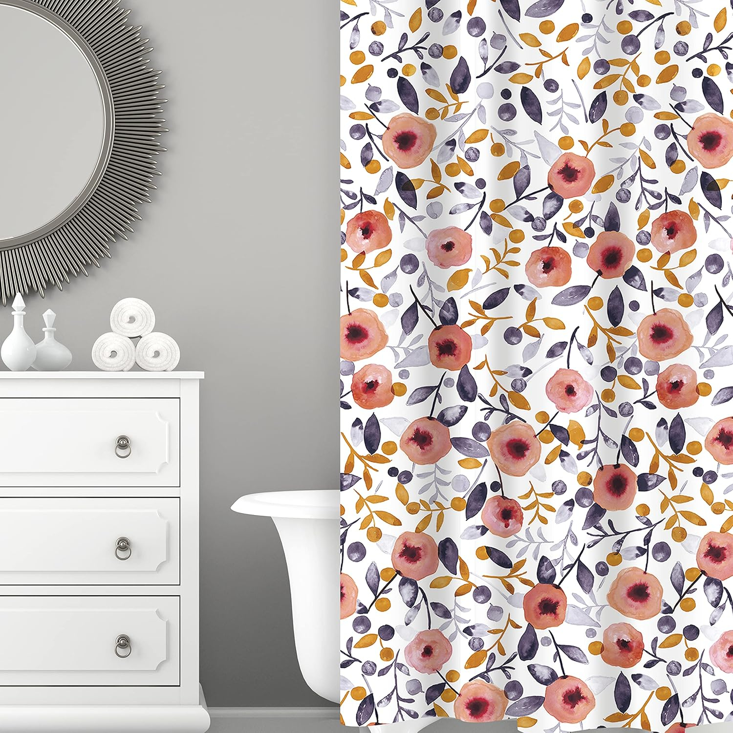 Pink Floral PEVA Shower Curtain with Rust Resistant Grommets