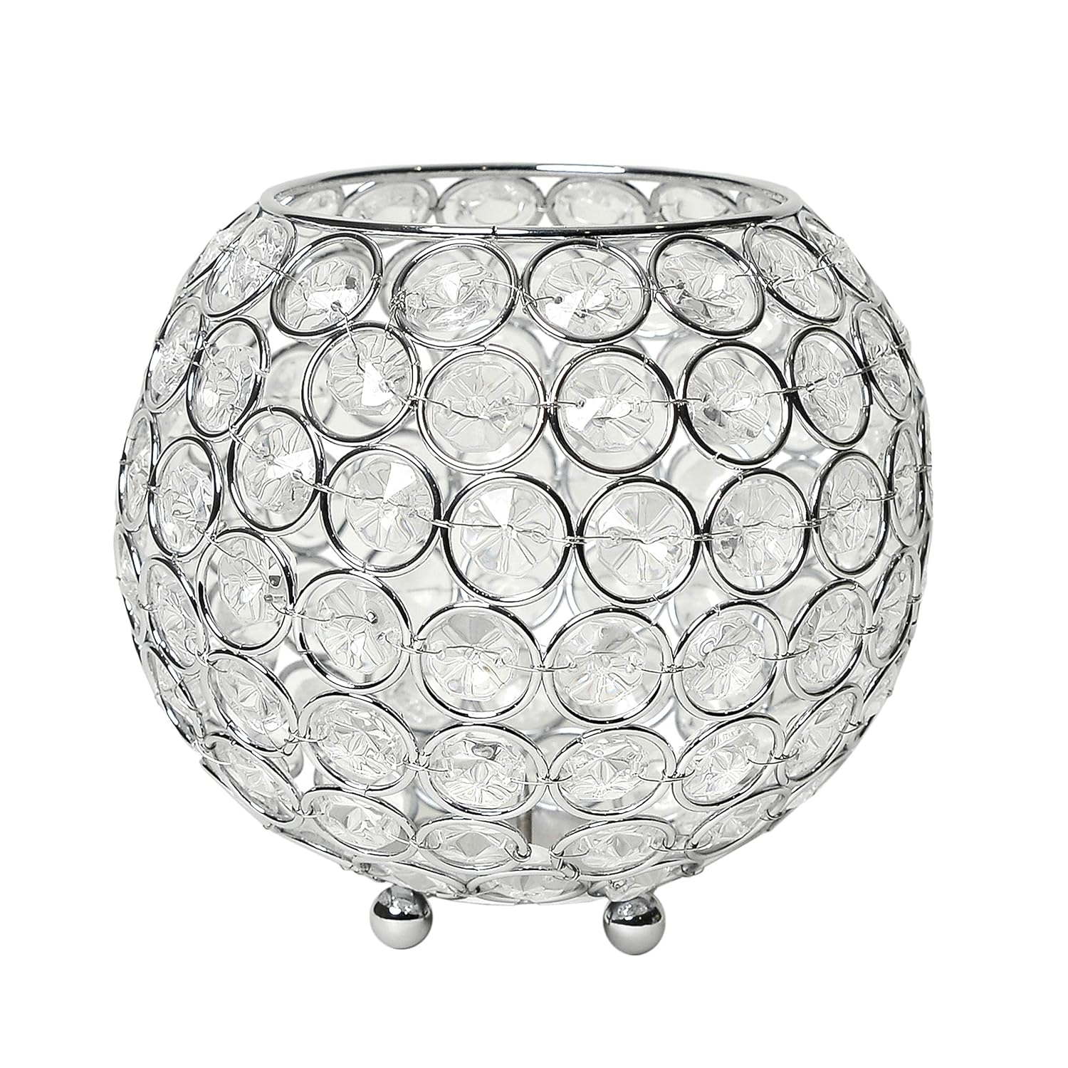 Elegant Designs 5.5" Elipse Crystal Circular Bowl Candle Holder, Flower Vase, Wedding Centerpiece, Chrome