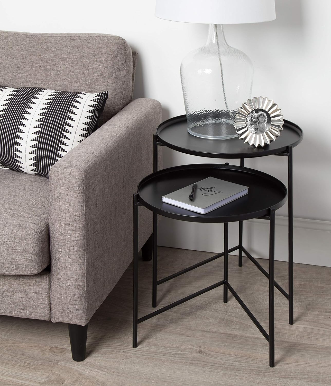 Ulani Modern Round Nesting Tables with Mango Wood and Metal Frame