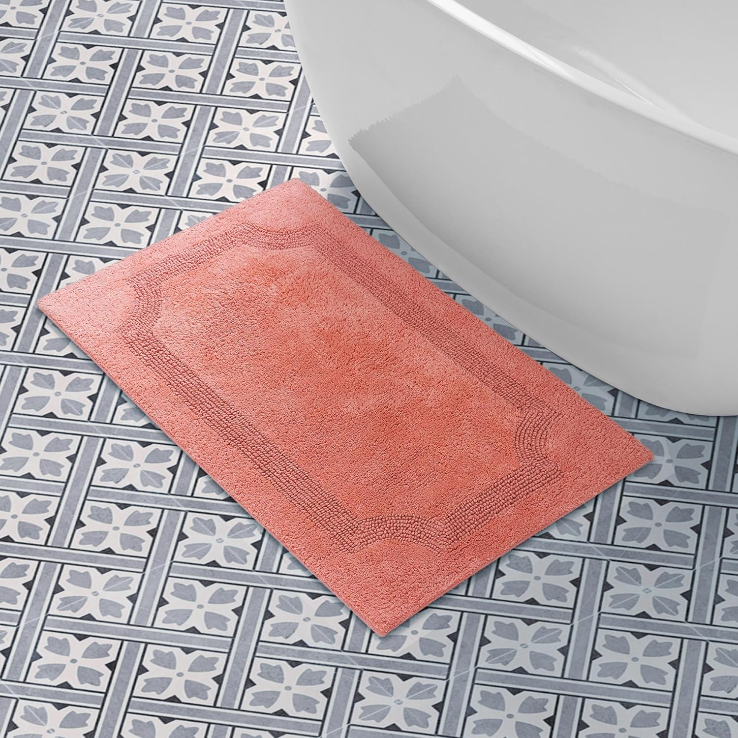 Coral Cotton Reversible Bath Mat 21 x 34 inches