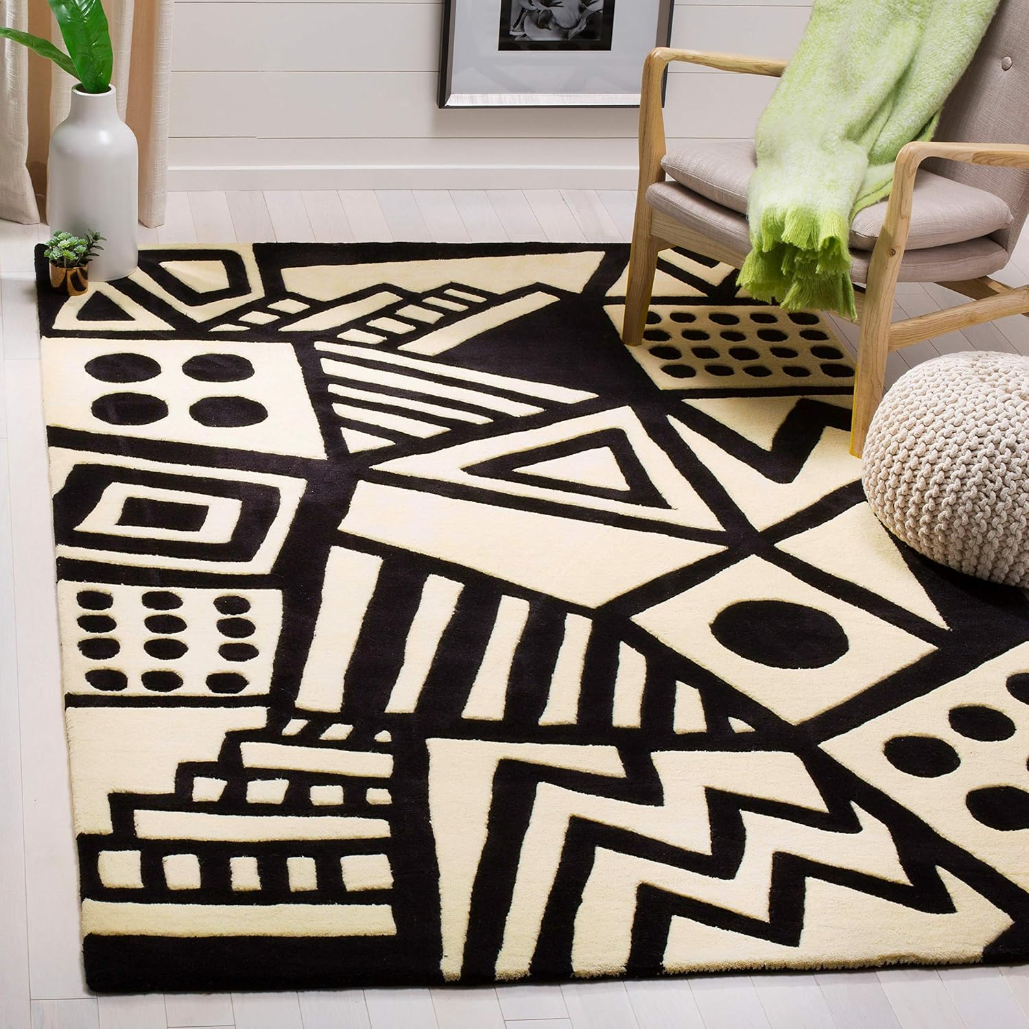 Fifth Avenue FTV124 Hand Tufted Wool Area Rug - Ivory/Black- 8' X 10' - Safavieh.