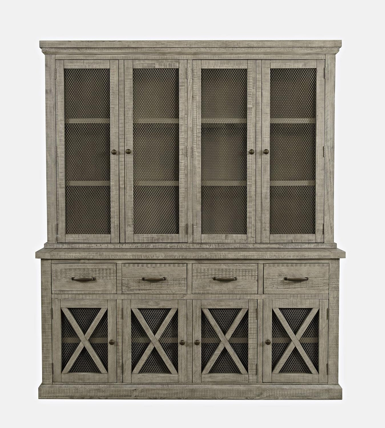 Jofran Telluride Rustic Distressed Pine Sideboard Buffet Hutch with LED Lights