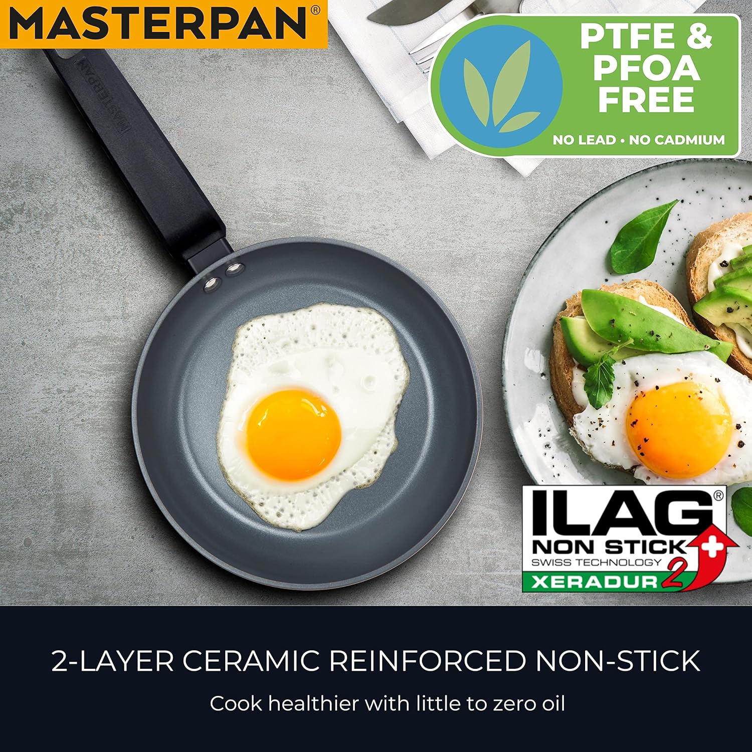 Healthy Ceramic ILAG Non-Stick Everyday Frying Pan with Bakelite handle, 8", black