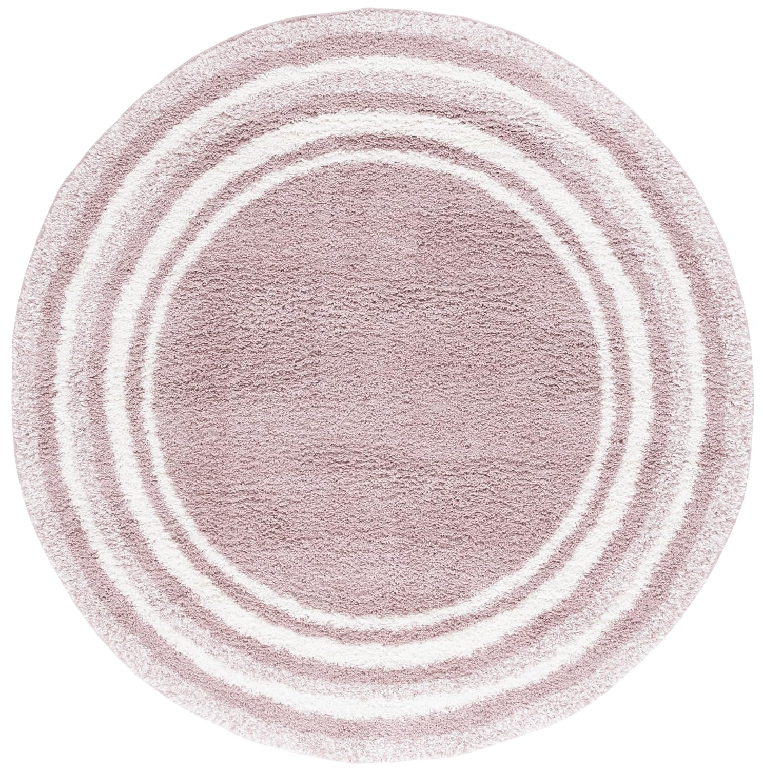 SAFAVIEH Border & Stripe Hyram Bordered Shag Area Rug, Pink/Ivory, 6'7" x 6'7" Round