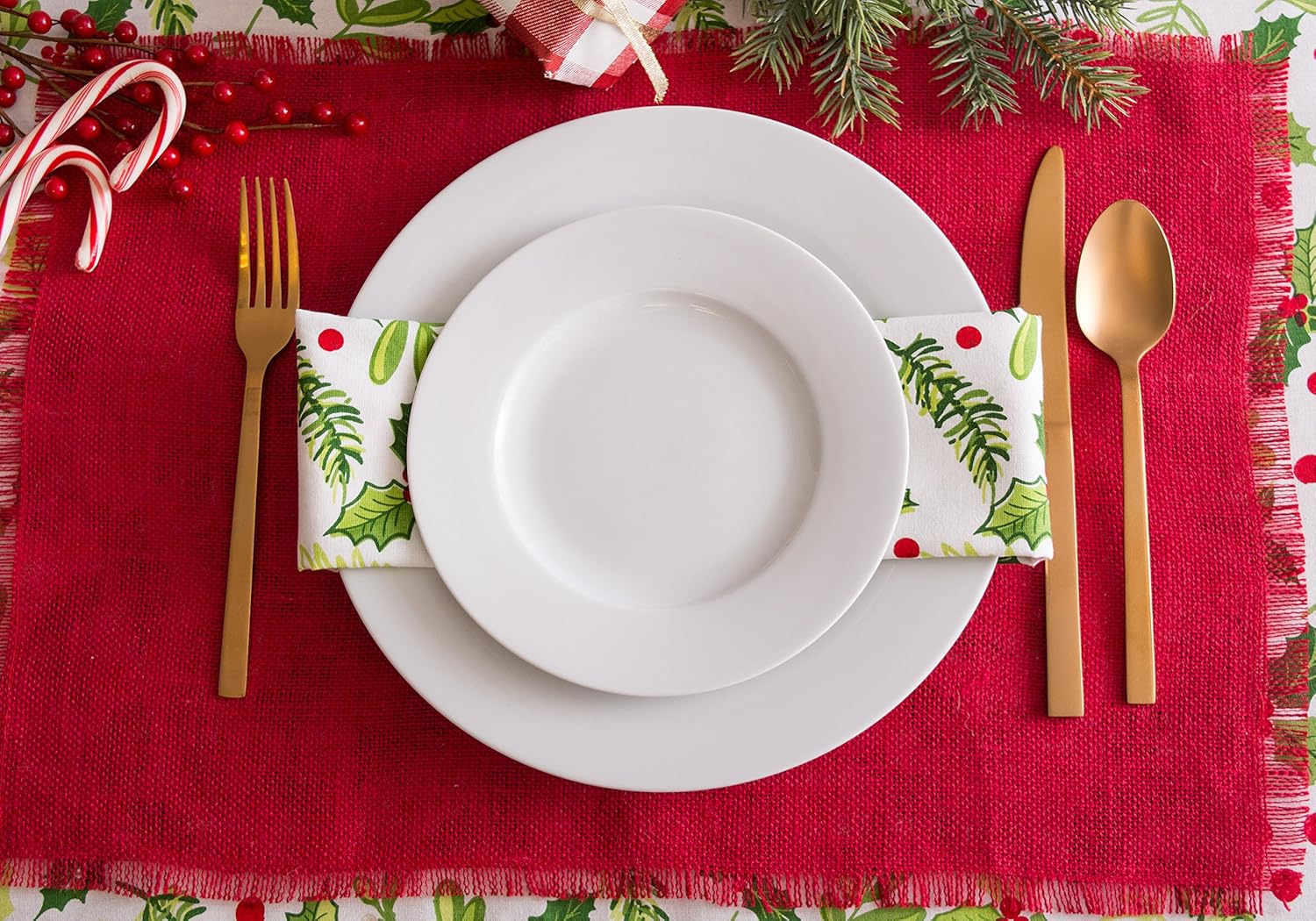 DII Jute Solid Placemat Set 6/6, Tango Red, 13x19"