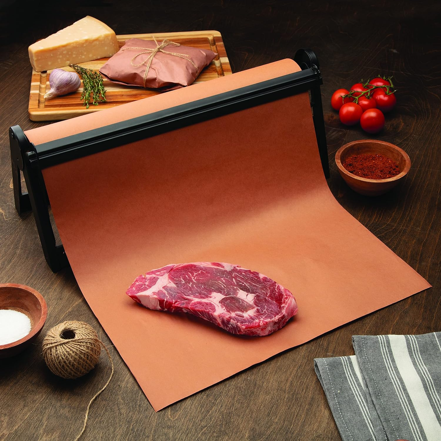 Black Aluminum Butcher Paper Holder with Cutter Dispenser