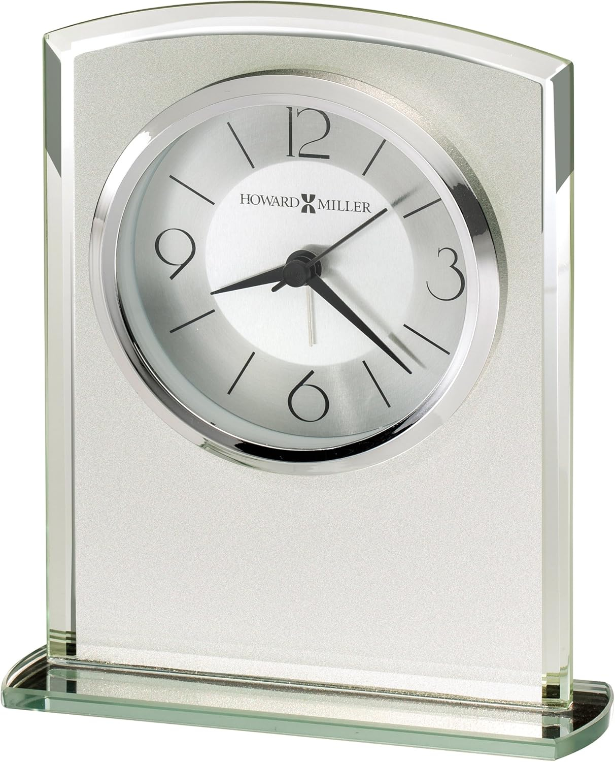 Glamour Modern & Contemporary Analog Silver Quartz Movement / Crystal Tabletop Clock with Alarm in Glass