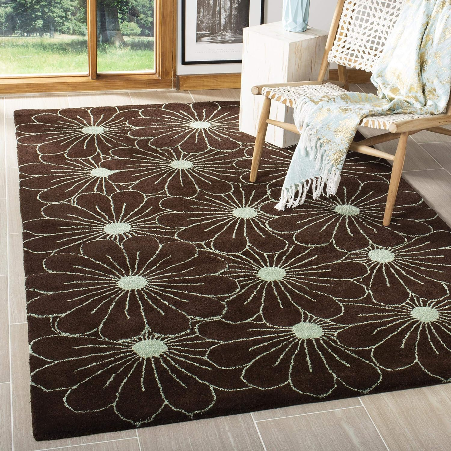 SAFAVIEH Soho Megan Floral Wool Area Rug, Brown/Teal, 7'6" x 9'6"