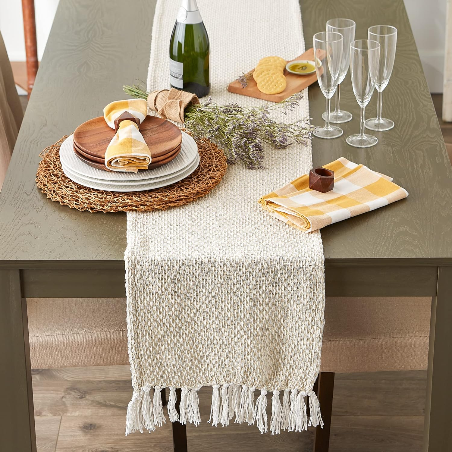 DII Textured Cotton Table Runner, Natural, 15"W x 72"L