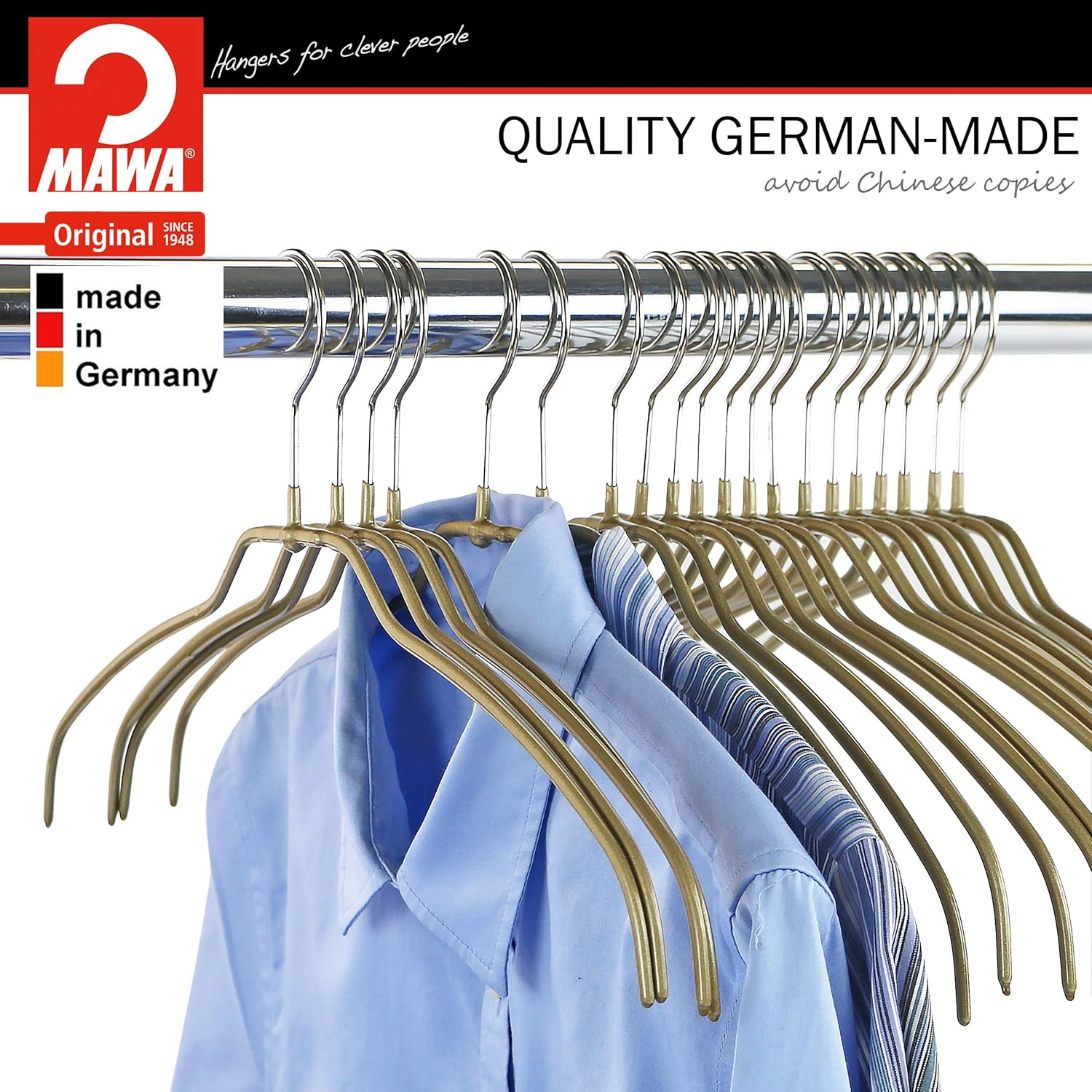 Mawa by Reston Lloyd Silhouette Ultra-Thin Series, Non-Slip Space Saving Shirt Hanger, Style 42/FT, Gold