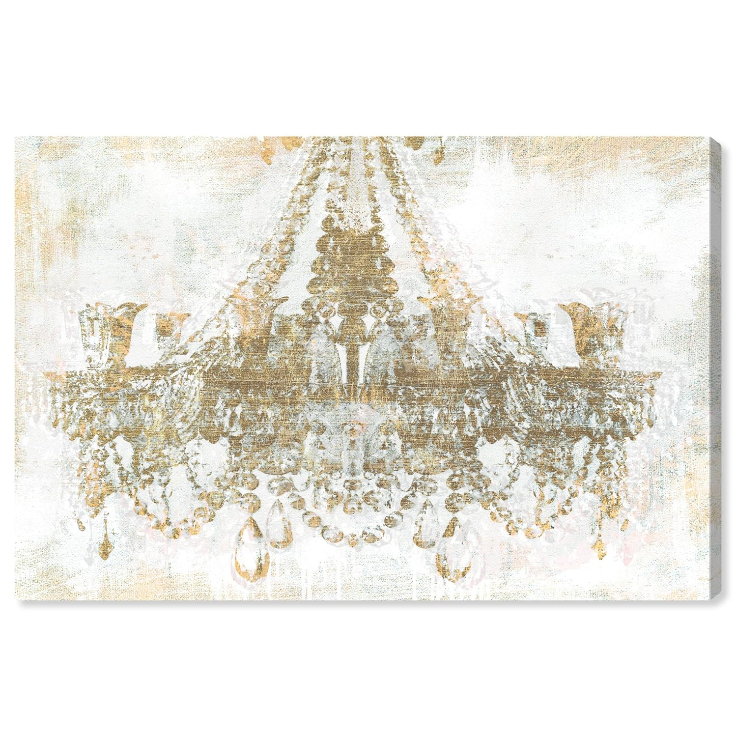 Gold and White Chandelier Canvas Wall Art