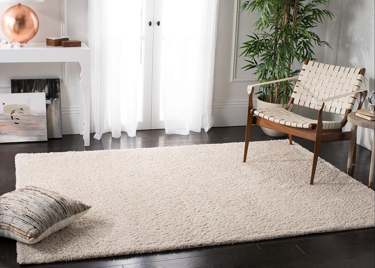 SAFAVIEH August Carlene Solid Plush Shag Area Rug, Beige, 12' x 15'