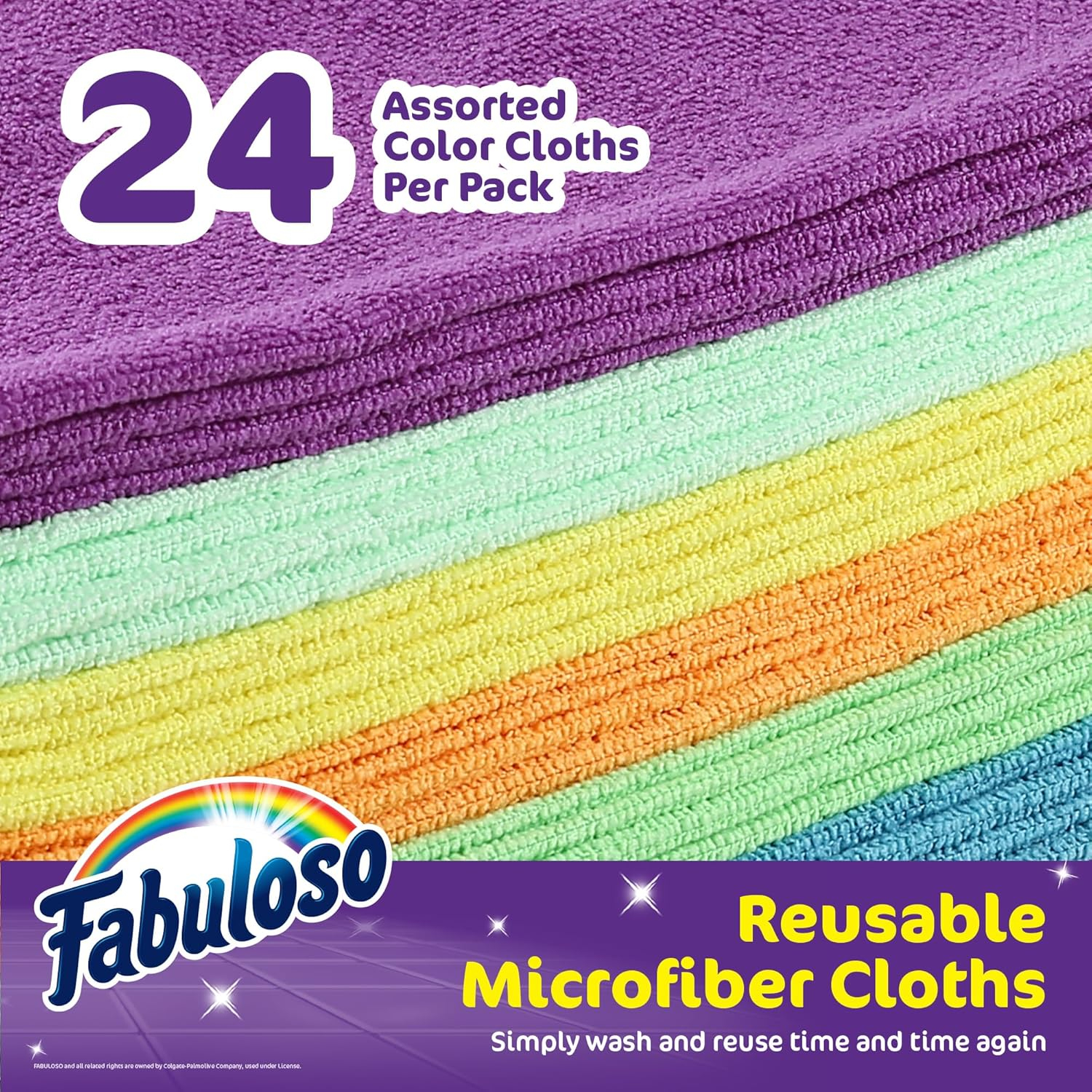 Fabuloso Microfiber Cleaning Cloths, 24 ct, Rainbow Colors | Lint-Free, Scratch-Free Cleaning Cloths for Surfaces and Wood Furniture | Microfiber Dustless Cloth for Bold and Bright Cleaning Experience