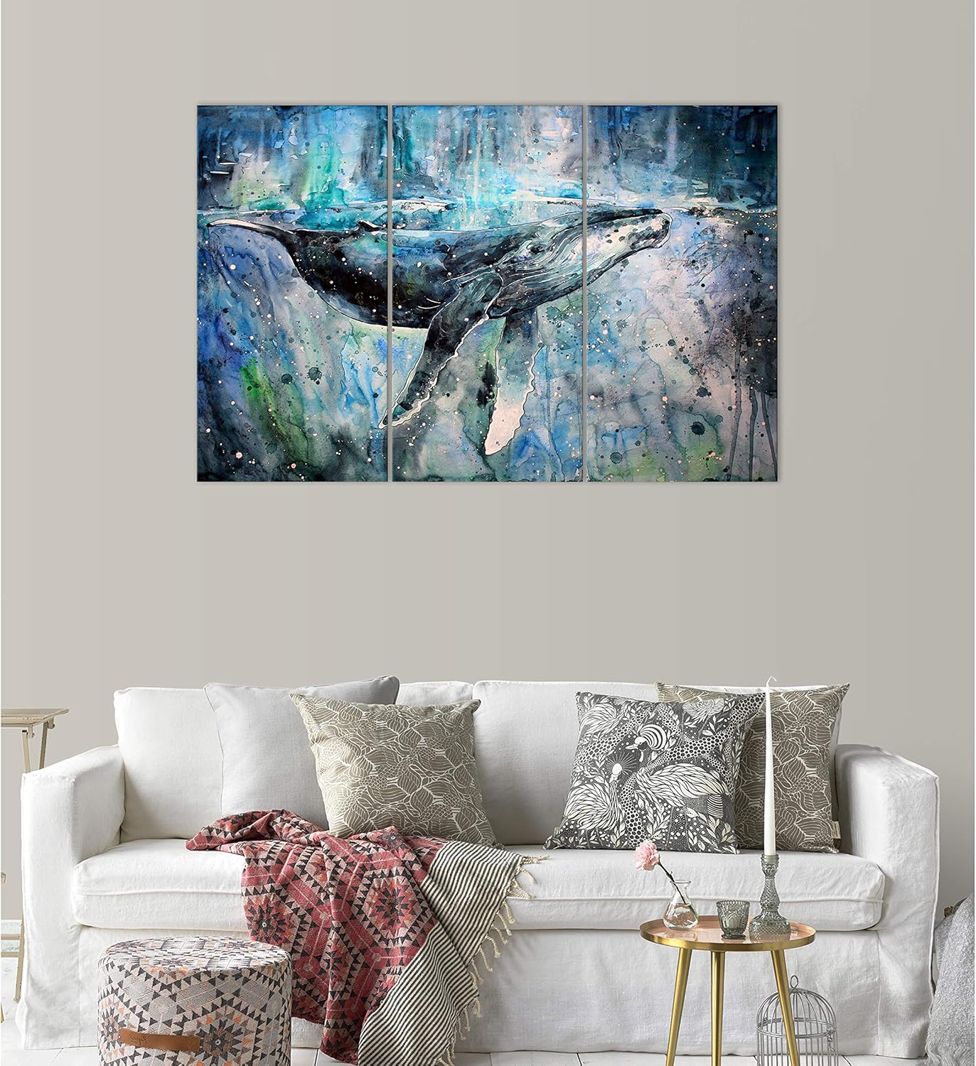 Blue Whale Wall Art Decor Modern Artwork Canvas Painting Prints Pictures Home Decor for Living Room Dining Room Bedroom