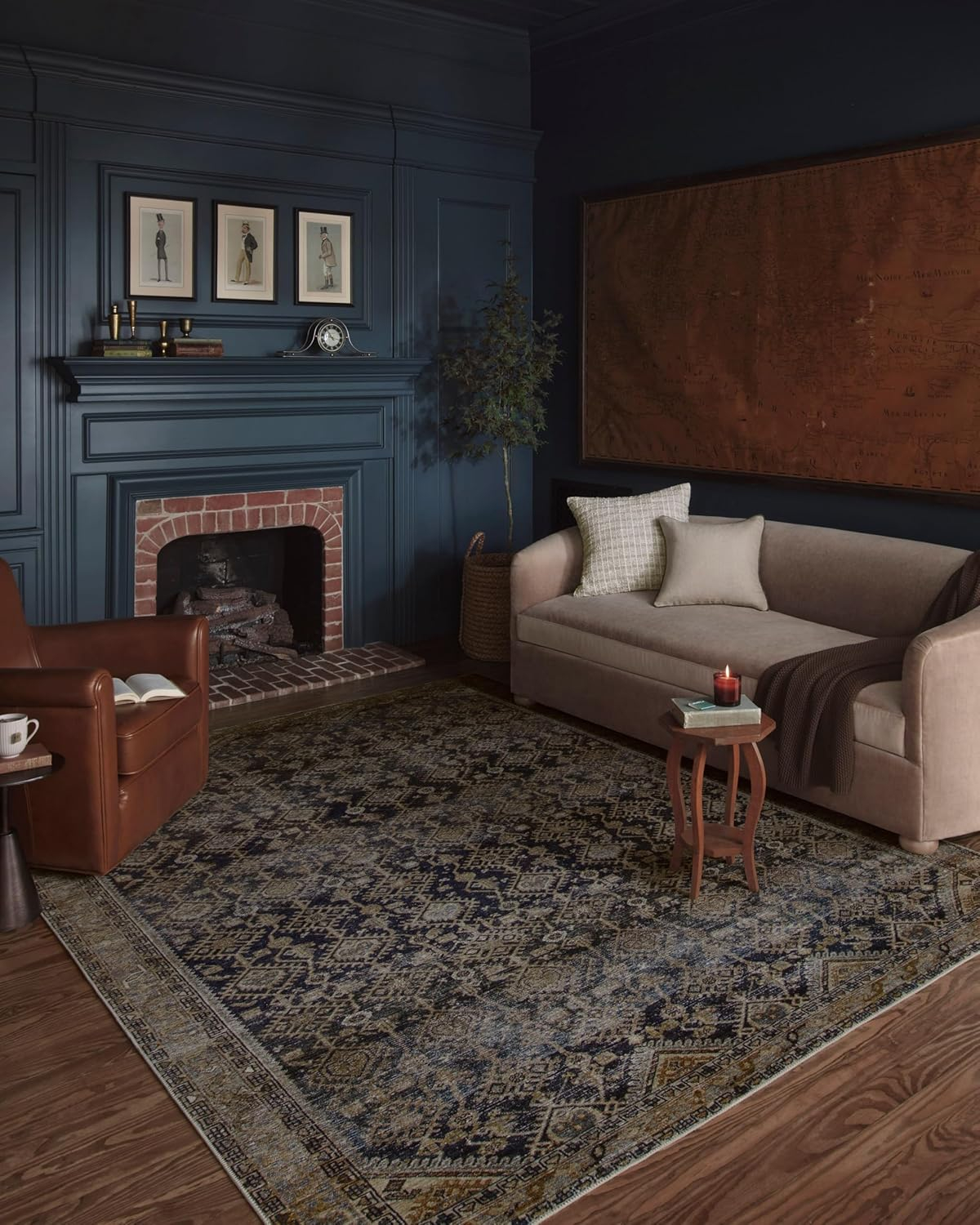 Indigo and Natural Polyester Low Pile Accent Rug
