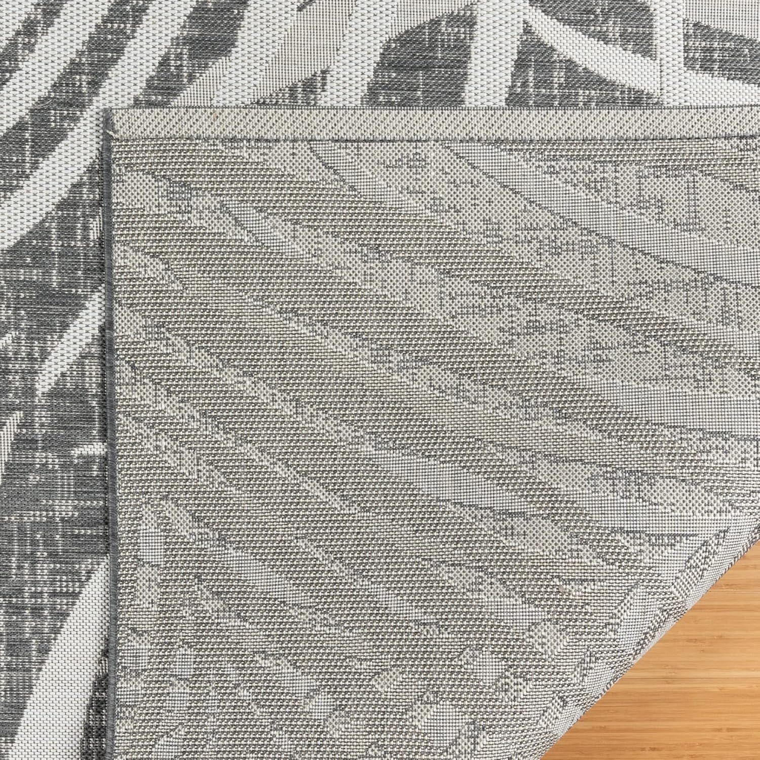 Gertmenian Indoor Outdoor Area Rug, Classic Flatweave, Washable, Stain & UV Resistant Carpet, Deck, Patio, Poolside & Mudroom, 5x7 Ft Standard, Royal Palm Leaf, Gray Beige White