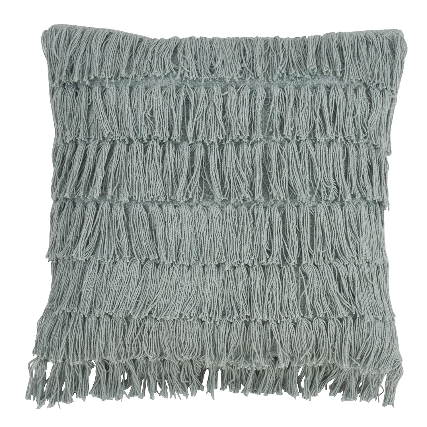 Fennco Styles Bohemian Woven Fringes Down Filled 18 x 18 Inch Cotton Throw Pillow with Case & Insert - Mint