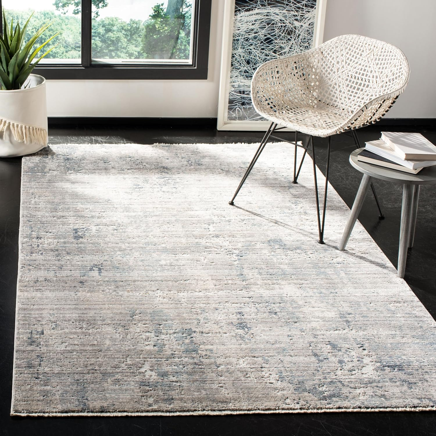 SAFAVIEH Winston Coretta Abstract Overdyed Polyester Area Rug, Grey/Blue, 4' x 6'