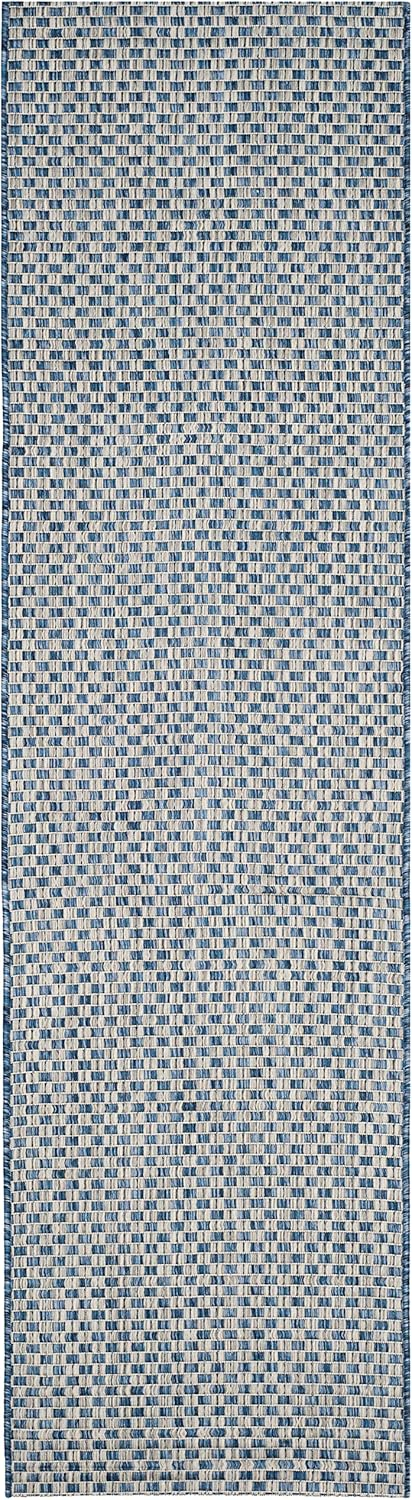 SAFAVIEH Courtyard Blair Checkered Indoor/Outdoor Runner Rug, Blue/Light Grey, 2'3" x 6'7"