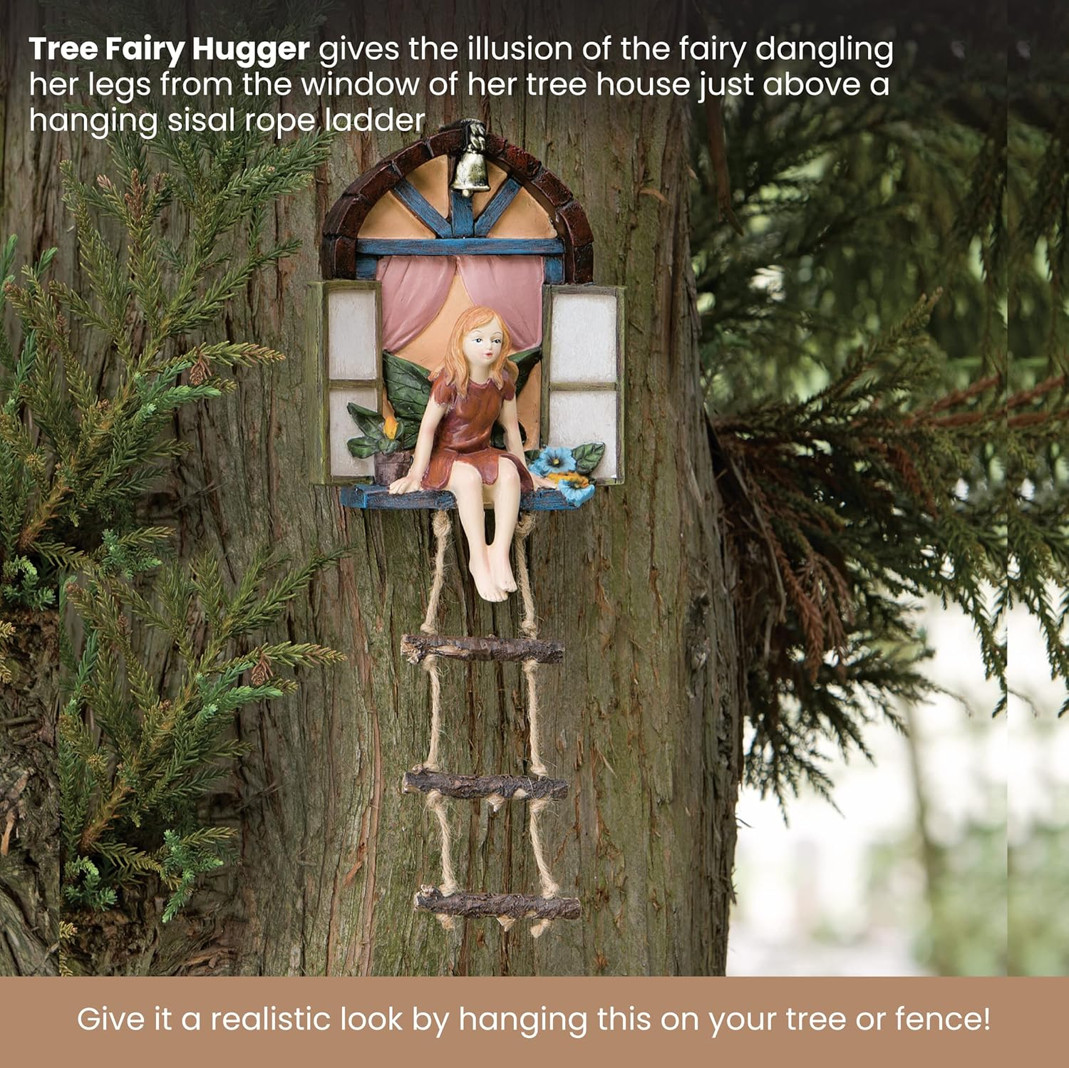 Hand-Painted Polyresin Fairy Tree Hanger with Rope Ladder