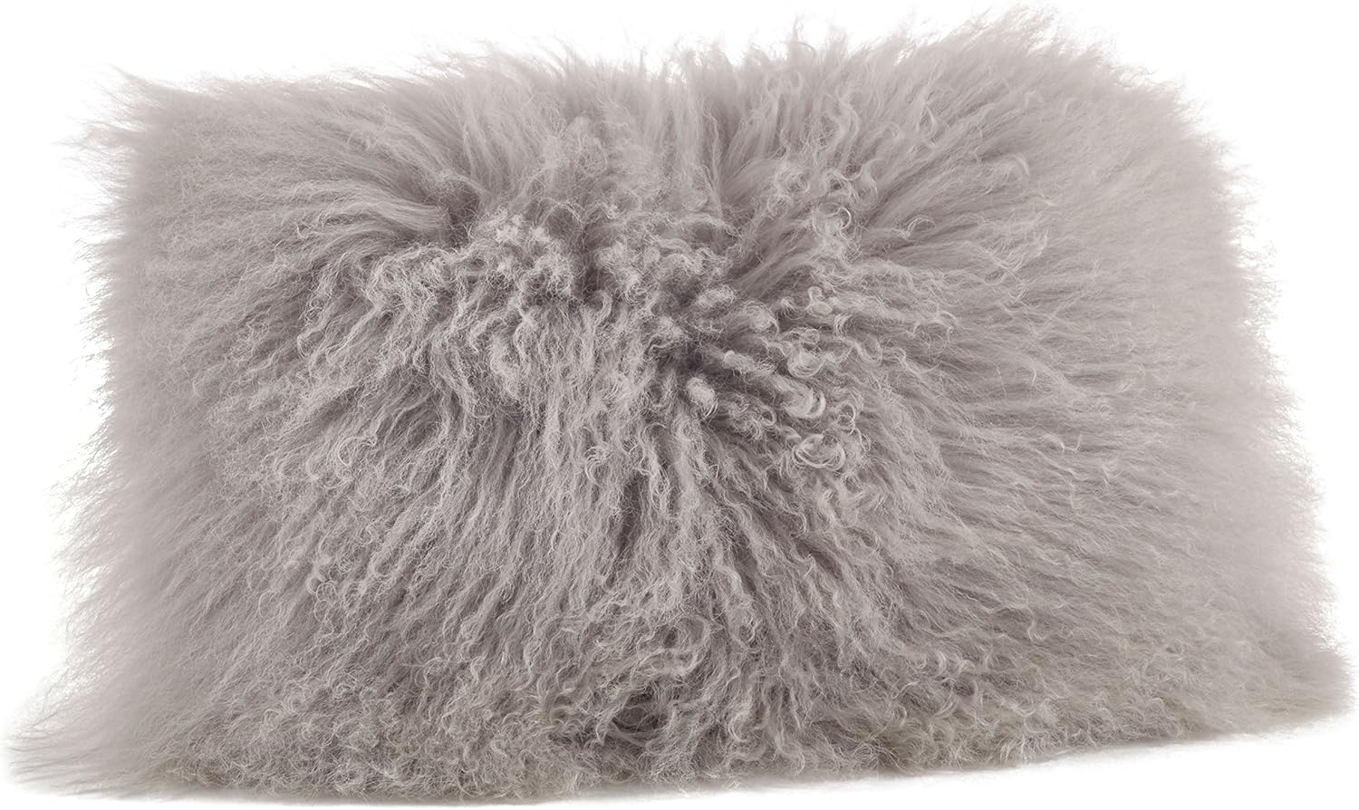 SARO  Wool Mongolian Lamb Fur Throw Pillow - Fog - 12 x 20 in.