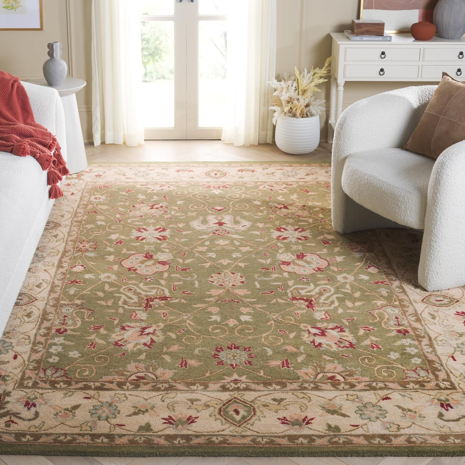 SAFAVIEH Antiquity Lilibeth Traditional Floral Wool Area Rug, Sage, 8'3" x 11'