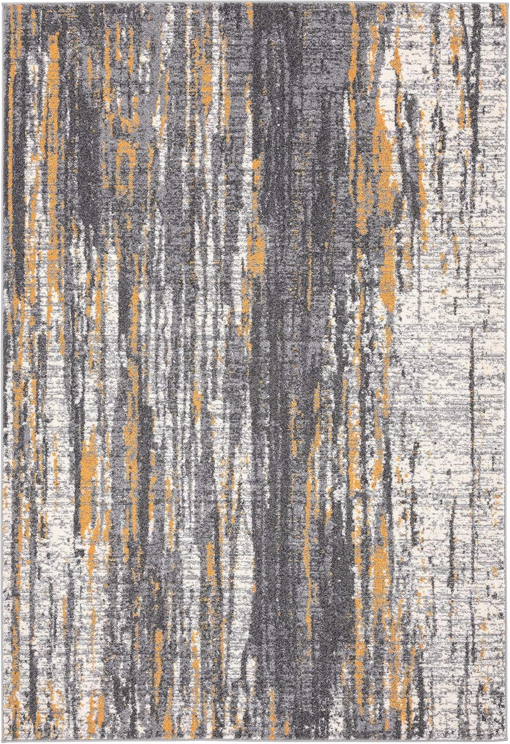 Abani Rugs Grey & Yellow Painted Pattern Area Rug Bold Rugged Contemporary Modern Style Accent, Laguna Collection | Turkish Made Superior Comfort & Construction | Stain Shed Resistant 4' x 6'