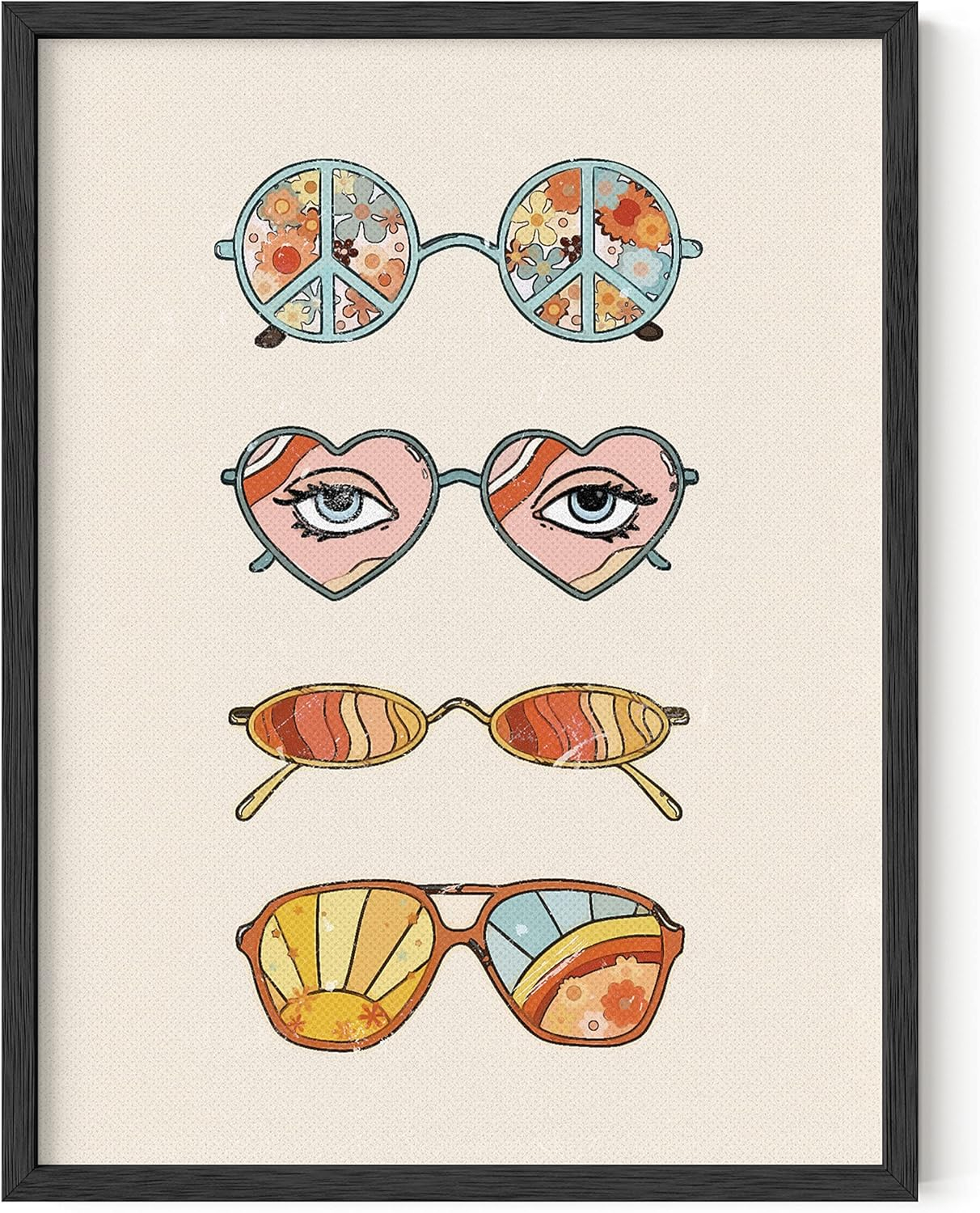HAUS AND HUES Sunglasses Art Poster for Teen Girls Room - Retro Indie Aesthetic Trippy Wall Art | UNFRAMED 12"x16" (Hippie Sunglasses)