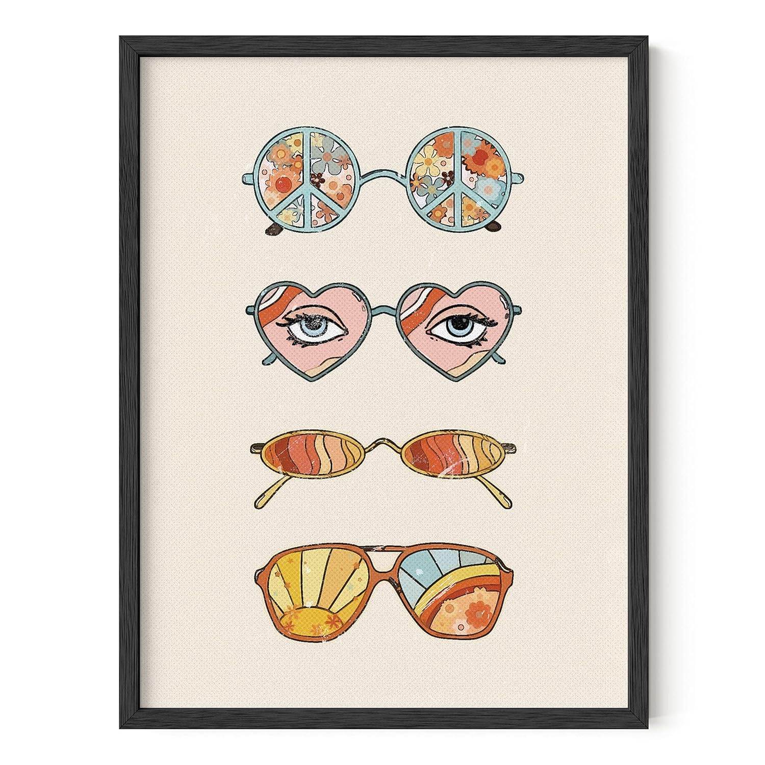 HAUS AND HUES Sunglasses Art Poster for Teen Girls Room - Retro Indie Aesthetic Trippy Wall Art | UNFRAMED 12"x16" (Hippie Sunglasses)
